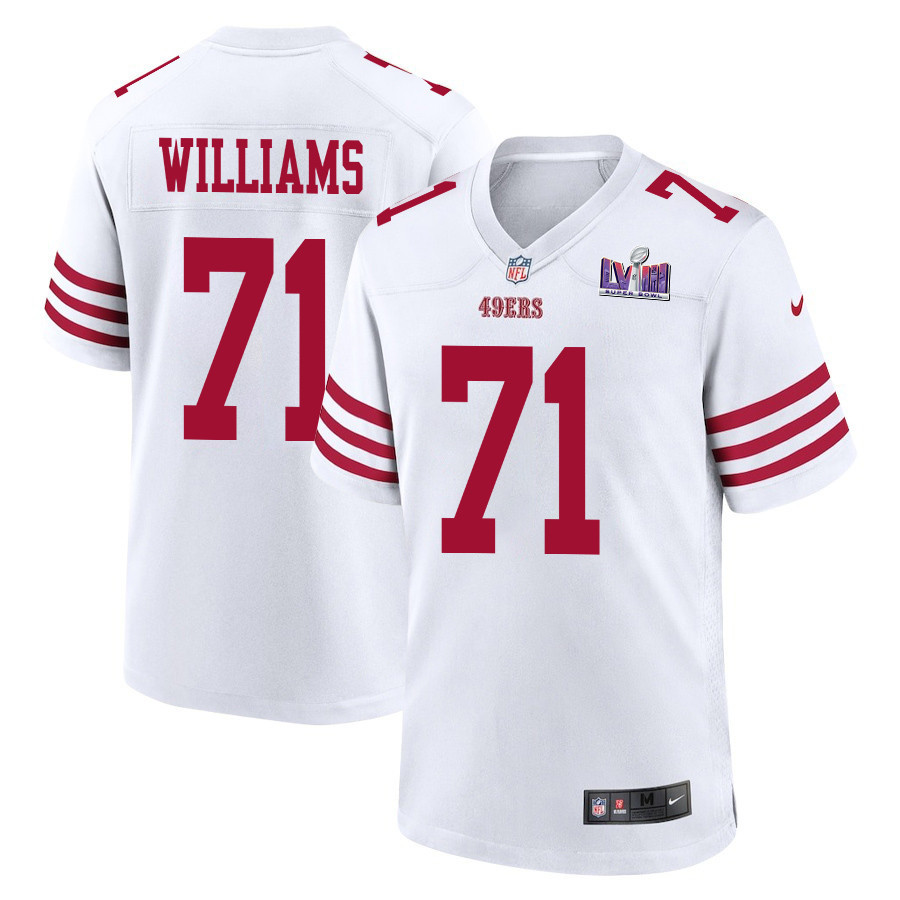 Trent Williams 71 San Francisco 49ers Super Bowl LVIII Patch Game Men Jersey - White JS8925 nicesnker