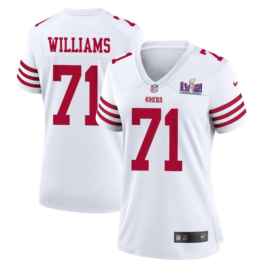 Trent Williams 71 San Francisco 49ers Super Bowl LVIII Patch Game Women Jersey - White JS9807 nicesnker