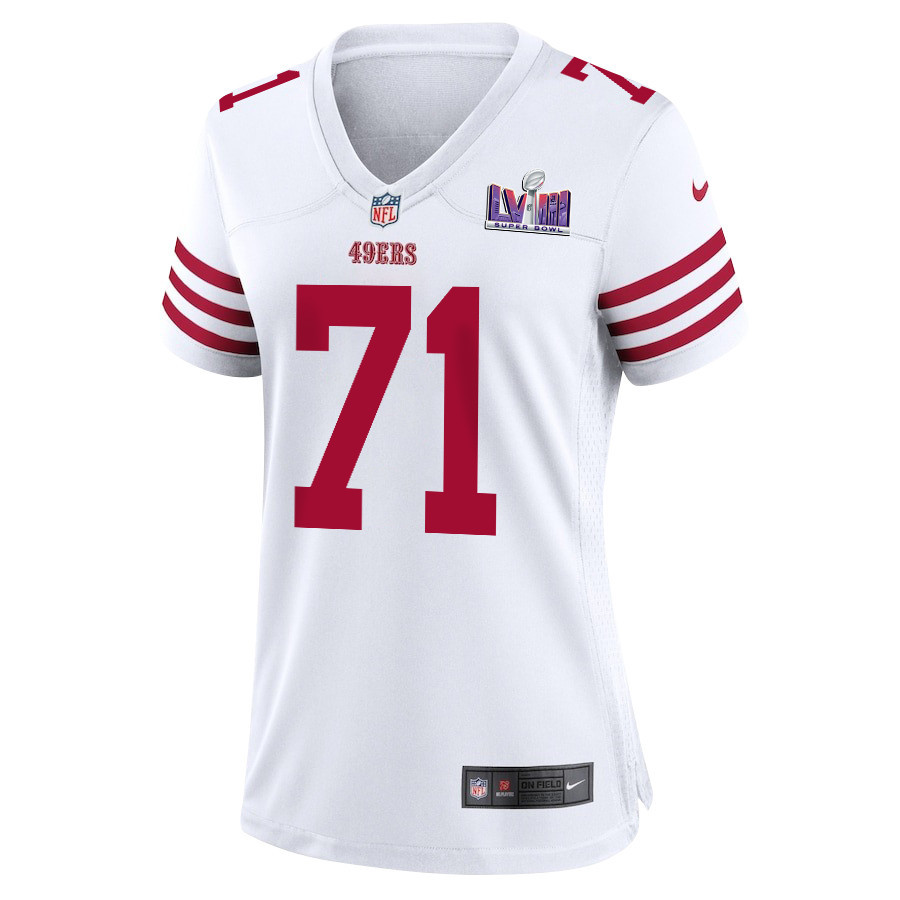 Alternative view of Trent Williams 71 San Francisco 49ers Super Bowl LVIII Patch Game Women Jersey - White JS9807 nicesnker
