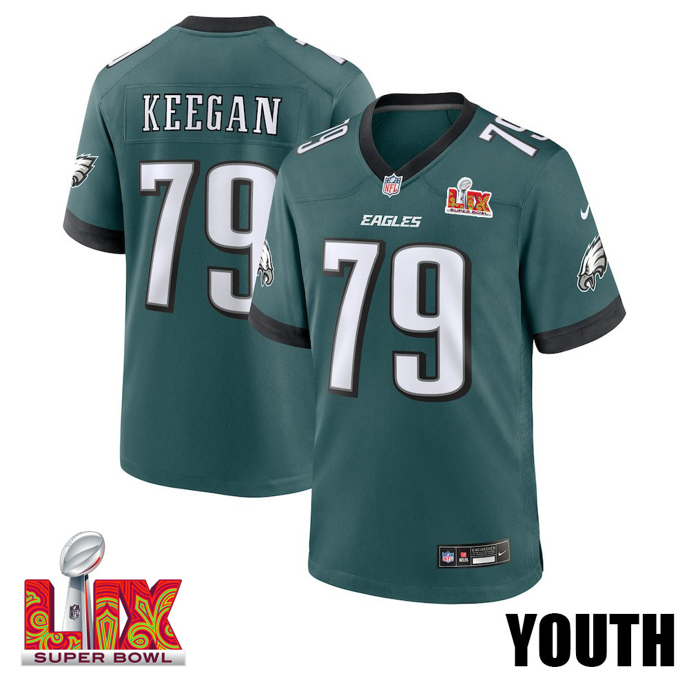 Trevor Keegan #79 Philadelphia Eagles Super Bowl LIX YOUTH Jersey - Midnight Green JS2513 nicesnker