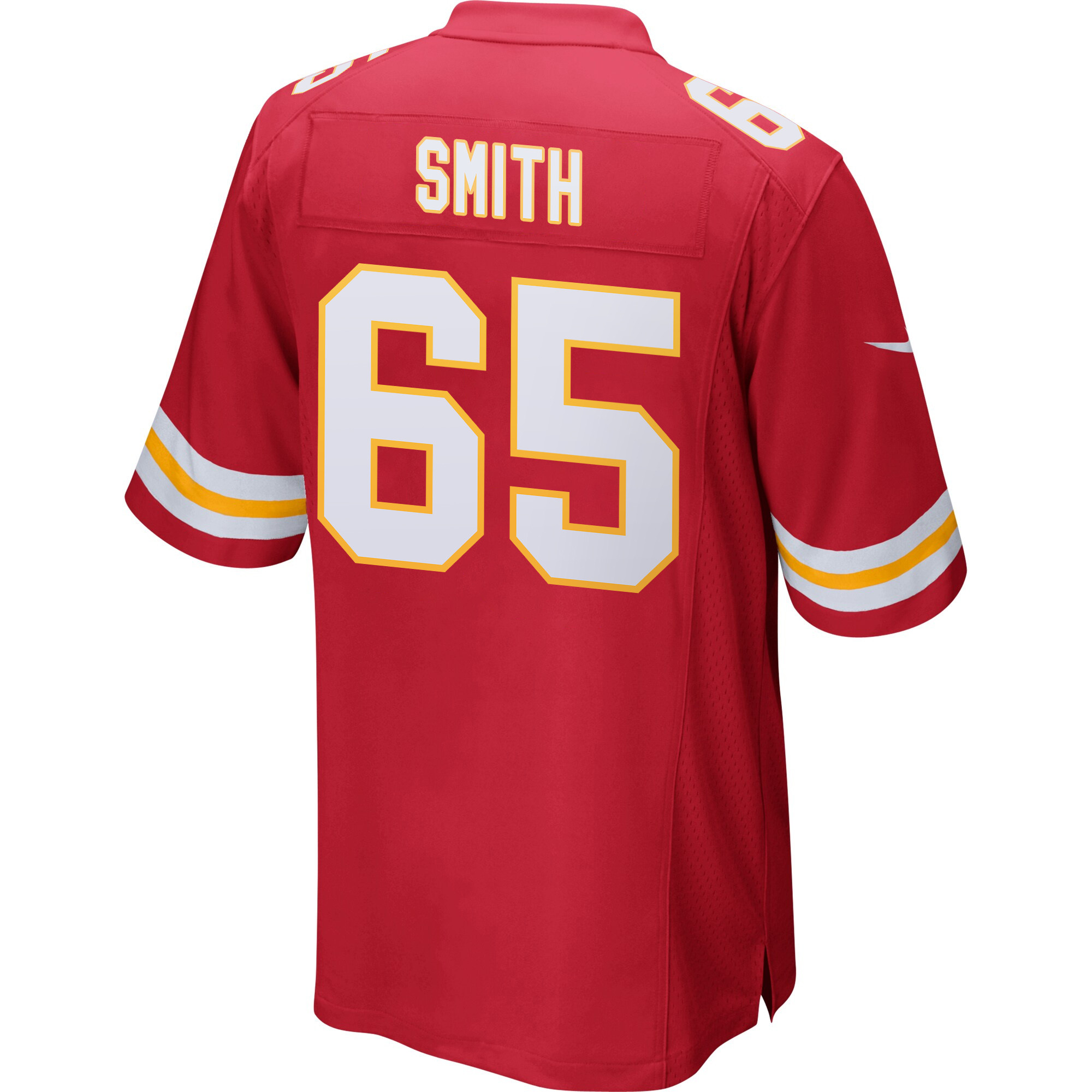 Alternative view of Trey Smith 65 Kansas City Chiefs Super Bowl LIX New Orleans Patch Game Men Jersey - Red JS3826 nicesnker