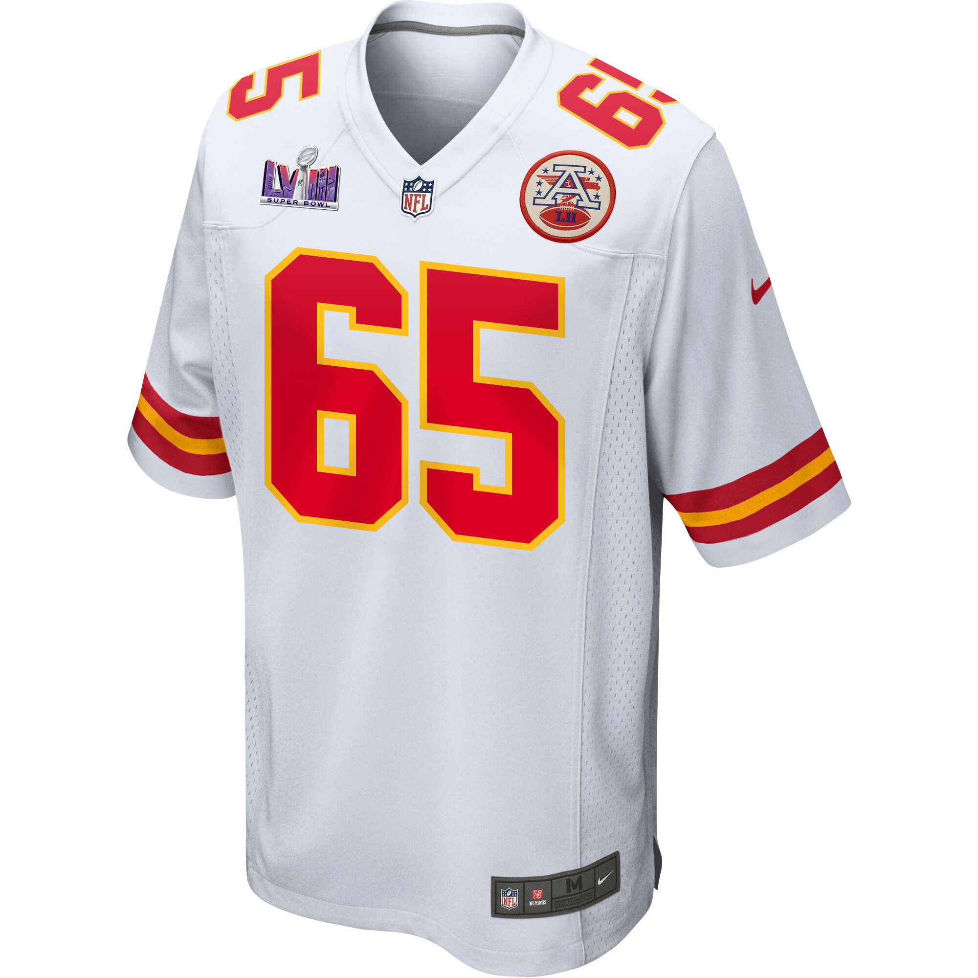 Alternative view of Trey Smith 65 Kansas City Chiefs Super Bowl LVIII Patch Game Men Jersey - White JS1550 nicesnker