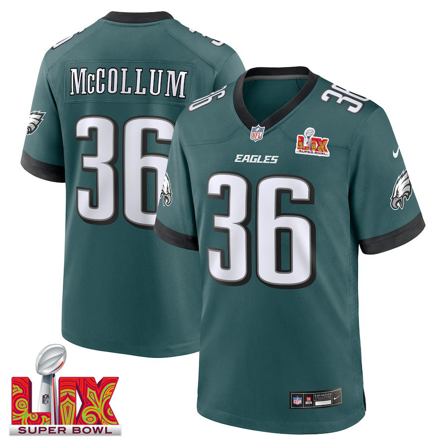 Tristin McCollum #36 Philadelphia Eagles Super Bowl LIX Jersey - Men's - Midnight Green JS7540 nicesnker