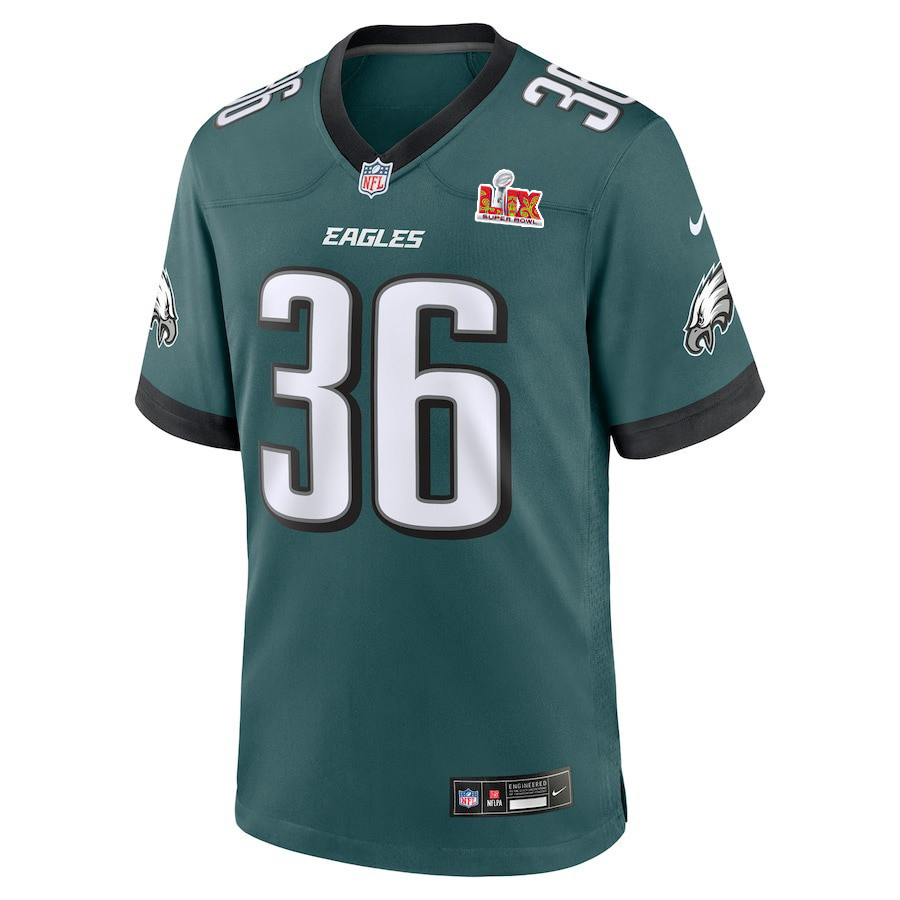 Alternative view of Tristin McCollum #36 Philadelphia Eagles Super Bowl LIX YOUTH Jersey - Midnight Green JS5895 nicesnker