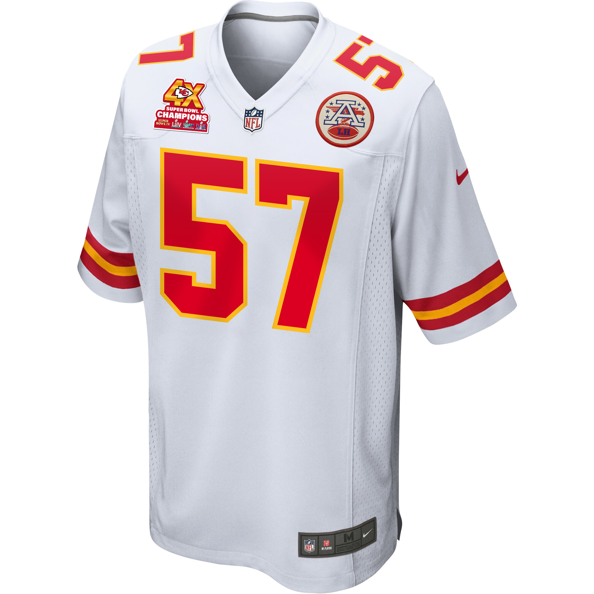 Alternative view of Truman Jones 57 Kansas City Chiefs Super Bowl LVIII Champions 4X Game Men Jersey - White JS5318 nicesnker