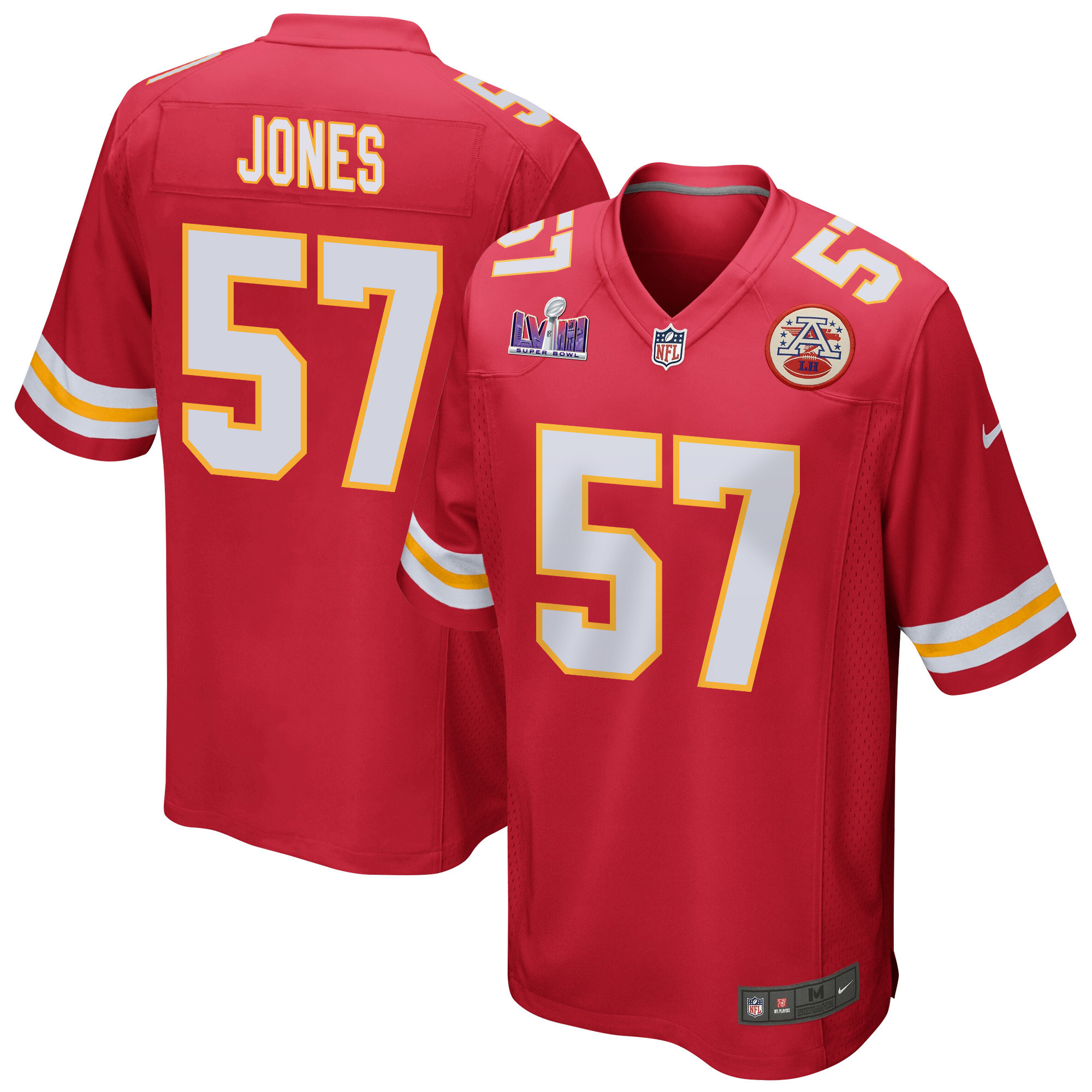 Truman Jones 57 Kansas City Chiefs Super Bowl LVIII Patch Game Men Jersey - Red JS8982 nicesnker