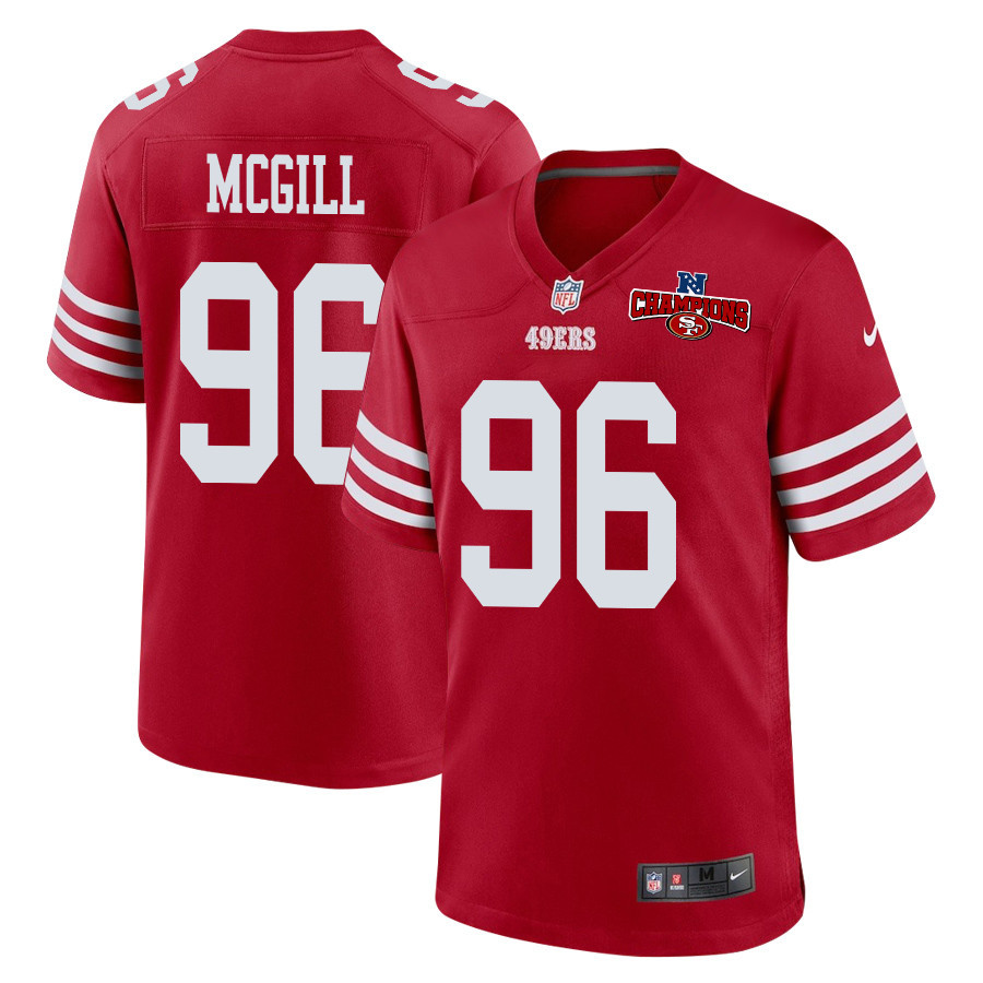 T.Y. McGill 96 San Francisco 49ers NFC Champions Patch Game Men Jersey - Scarlet JS5963 nicesnker