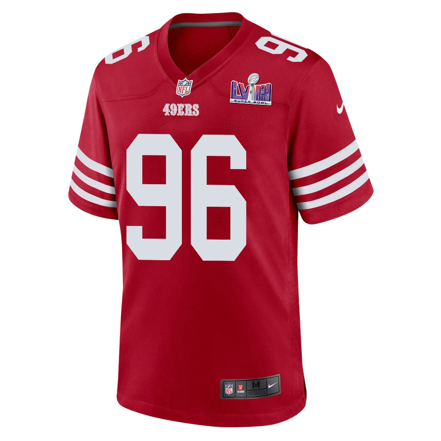 Alternative view of T.Y. McGill 96 San Francisco 49ers Super Bowl LVIII Patch Game Men Jersey - Scarlet JS3455 nicesnker