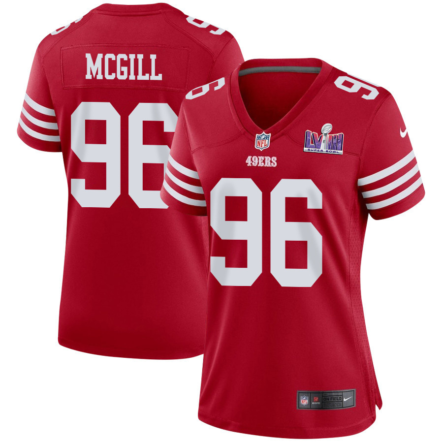 T.Y. McGill 96 San Francisco 49ers Super Bowl LVIII Patch Game Women Jersey - Scarlet JS3168 nicesnker