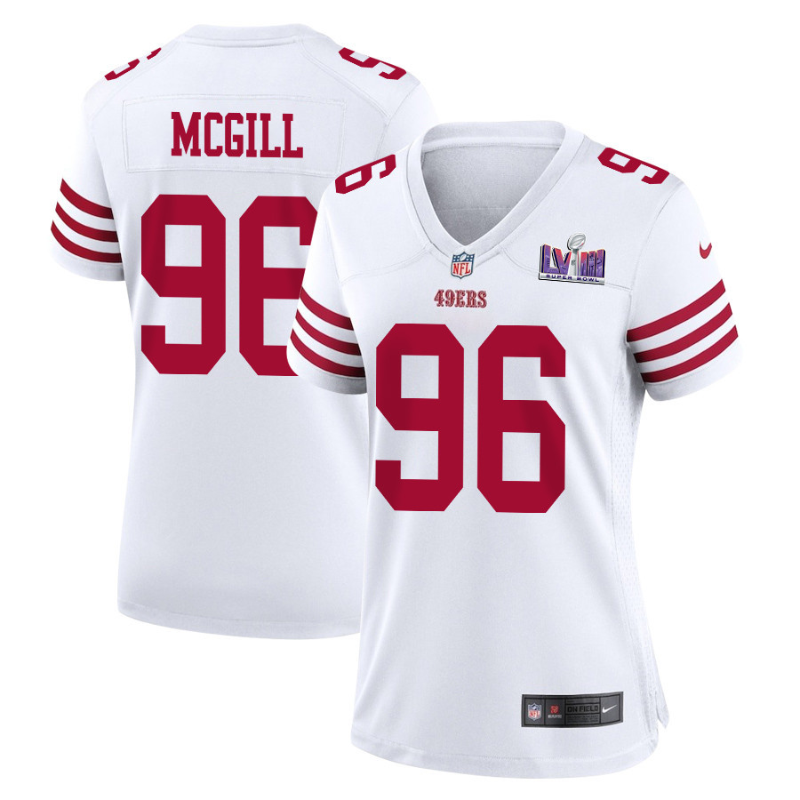 T.Y. McGill 96 San Francisco 49ers Super Bowl LVIII Patch Game Women Jersey - White JS4220 nicesnker