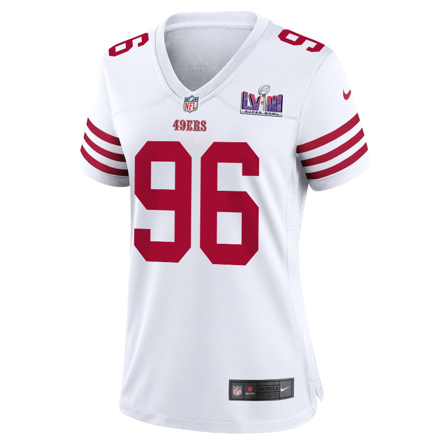 Alternative view of T.Y. McGill 96 San Francisco 49ers Super Bowl LVIII Patch Game Women Jersey - White JS4220 nicesnker