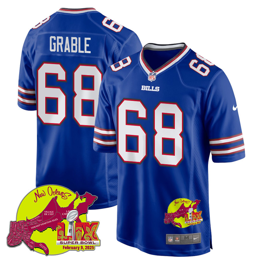 Tylan Grable 68 Buffalo Bills Super Bowl LIX New Orleans Patch Game Men Jersey - Royal JS5394 nicesnker
