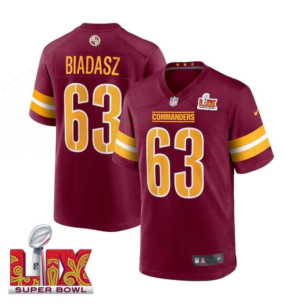 Tyler Biadasz #63 Washington Commanders Super Bowl LIX Jersey - Men's - Burgundy JS2075 nicesnker