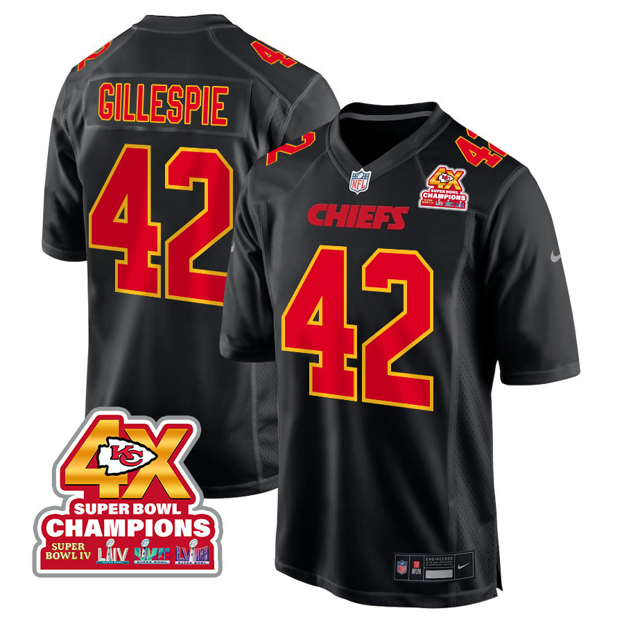 Tyree Gillespie 42 Kansas City Chiefs Super Bowl LVIII Champions 4X Fashion Game Men Jersey - Carbon Black JS4682 nicesnker