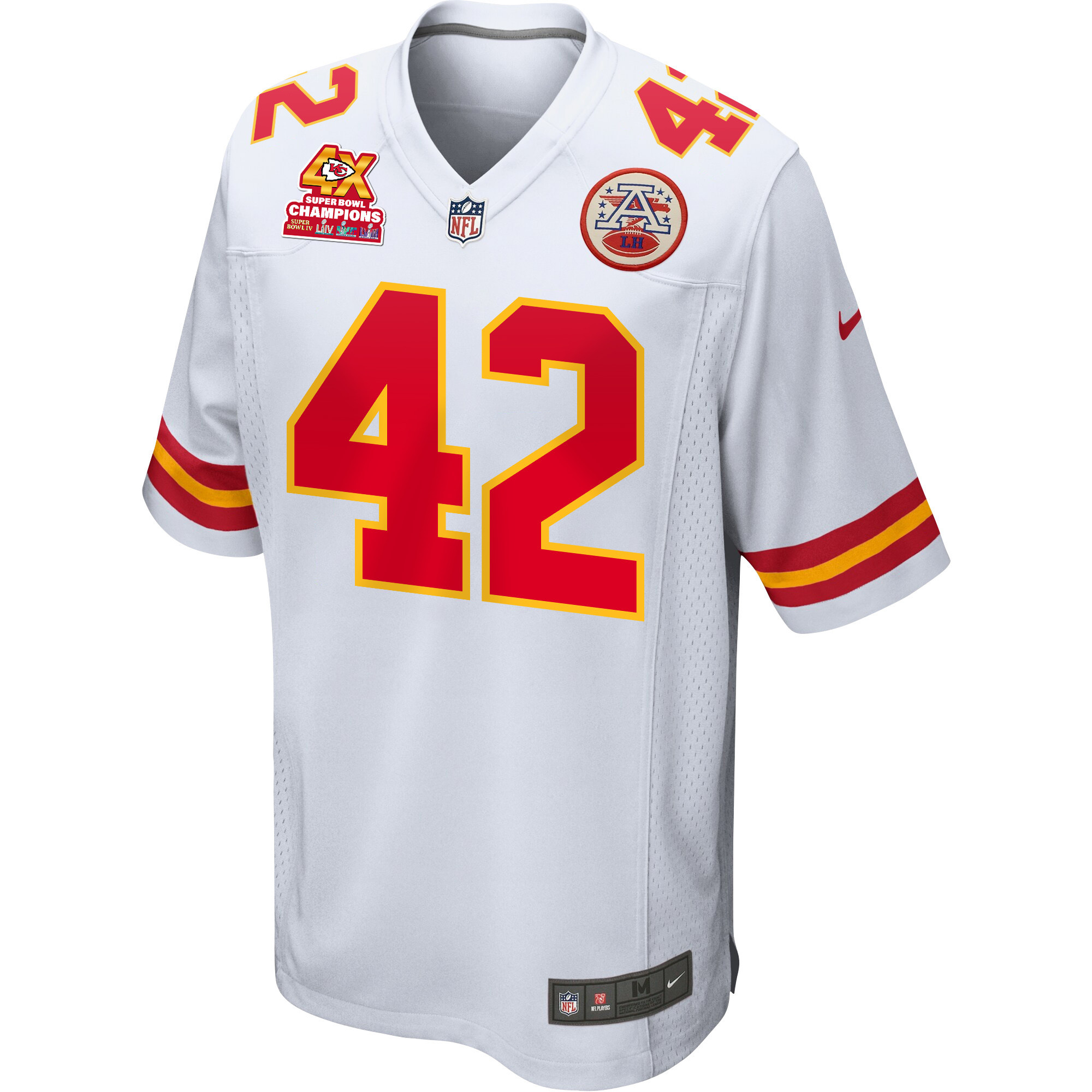 Alternative view of Tyree Gillespie 42 Kansas City Chiefs Super Bowl LVIII Champions 4X Game Men Jersey - White JS4360 nicesnker