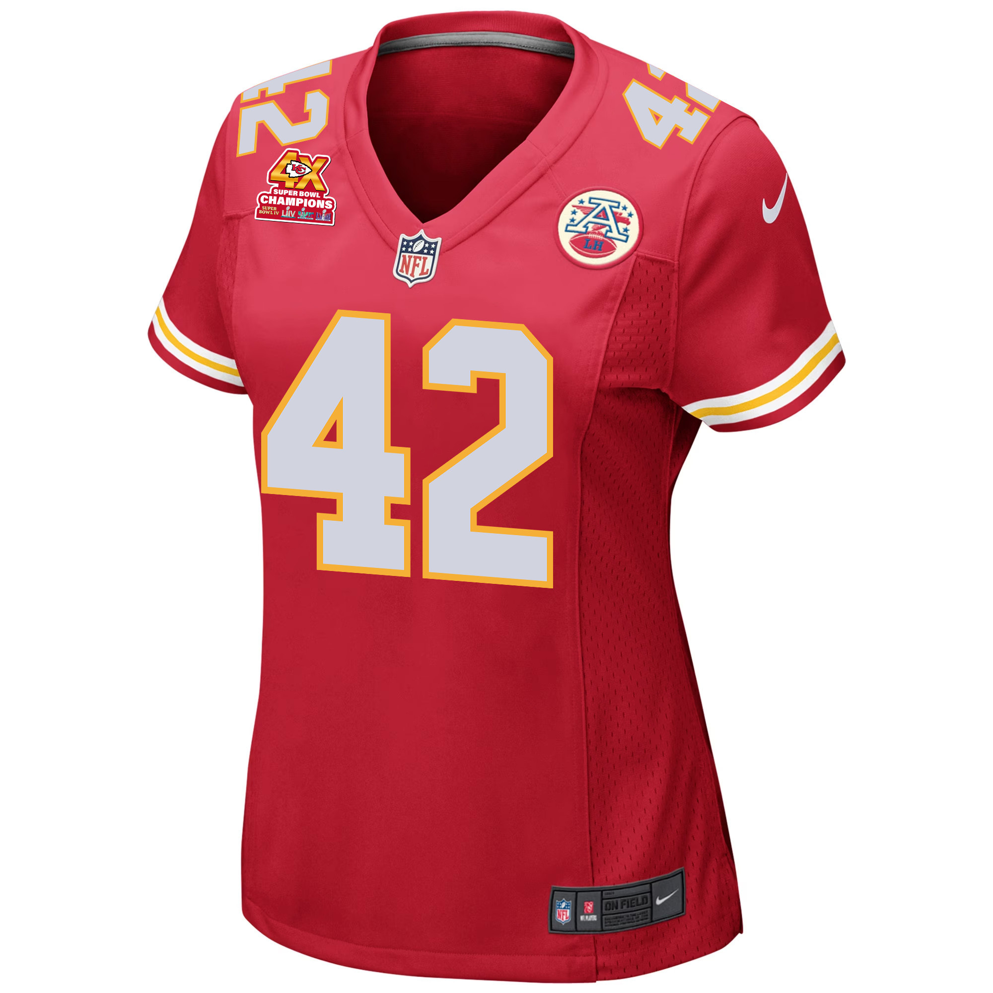 Alternative view of Tyree Gillespie 42 Kansas City Chiefs Super Bowl LVIII Champions 4X Game Women Jersey - Red JS3911 nicesnker