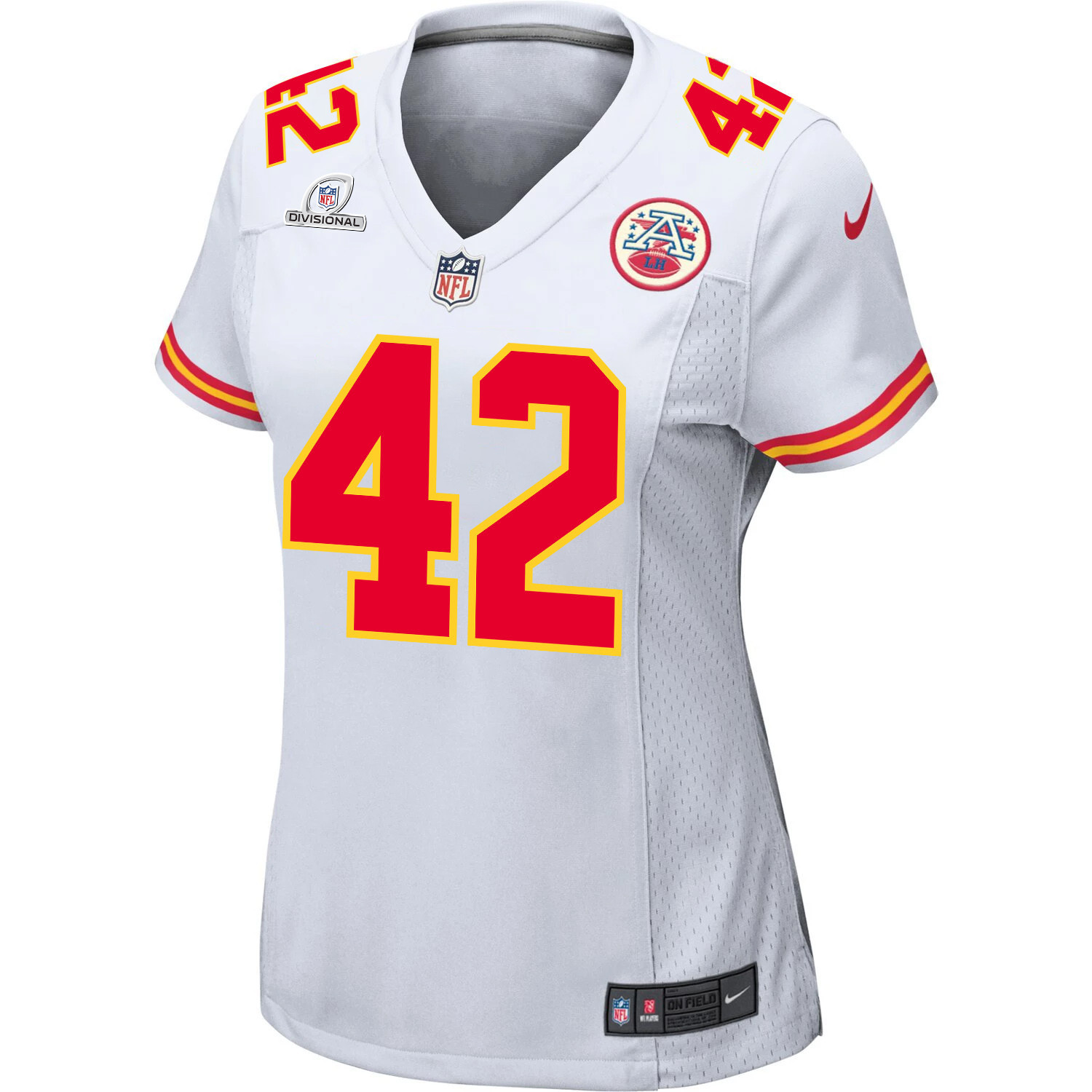 Alternative view of Tyree Gillespie 42 Kansas City Chiefs Super Bowl LVIII Patch Game Women Jersey - White JS4083 nicesnker
