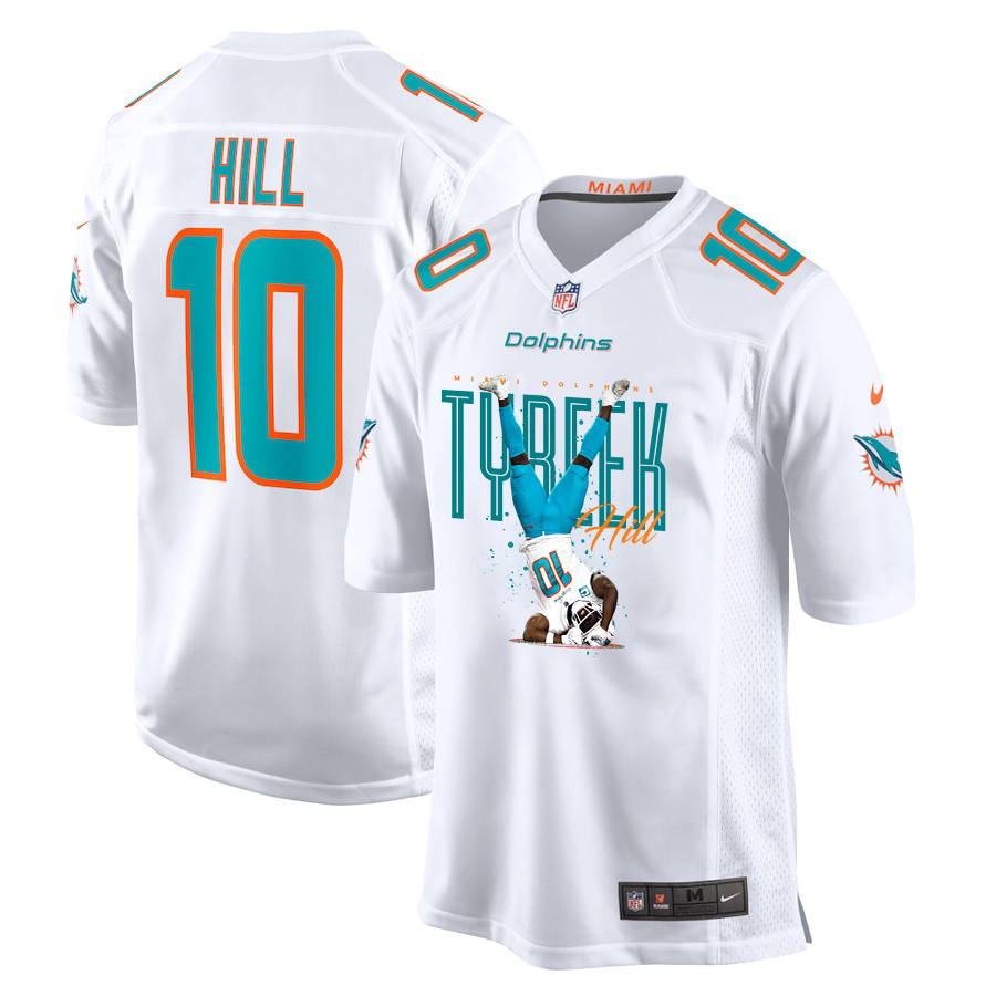 Tyreek Hill 10 Miami Dolphins Celebrating Game Men Jersey - White JS1538 nicesnker