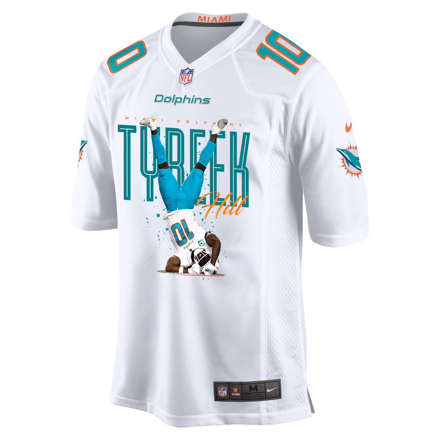 Alternative view of Tyreek Hill 10 Miami Dolphins Celebrating Game Men Jersey - White JS1538 nicesnker