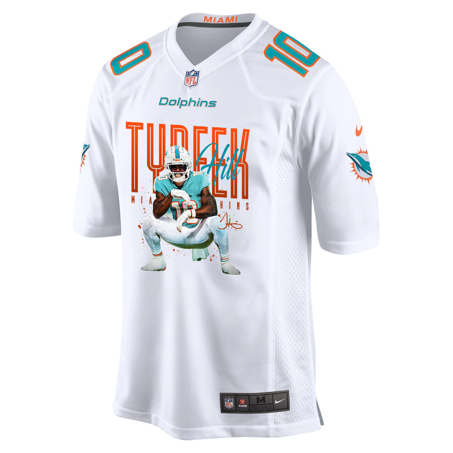 Alternative view of Tyreek Hill 10 Miami Dolphins Cheetah Celebration Game Men Jersey - White JS2040 nicesnker