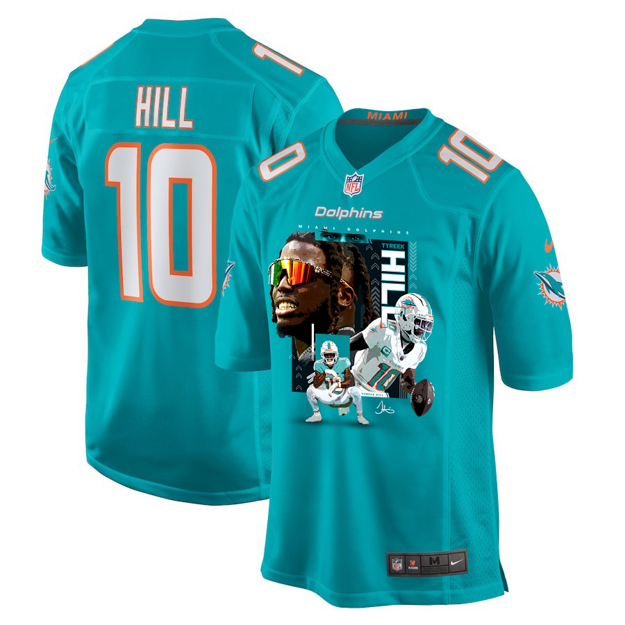 Tyreek Hill 10 Miami Dolphins Run Cheetah Run Game Men Jersey - Aqua JS7011 nicesnker