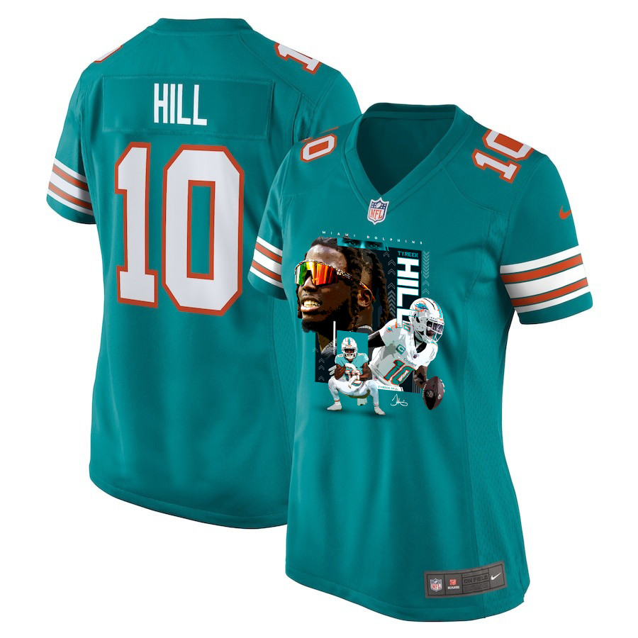 Tyreek Hill 10 Miami Dolphins Run Cheetah Run Women Alternate Game Jersey - Aqua JS1922 nicesnker
