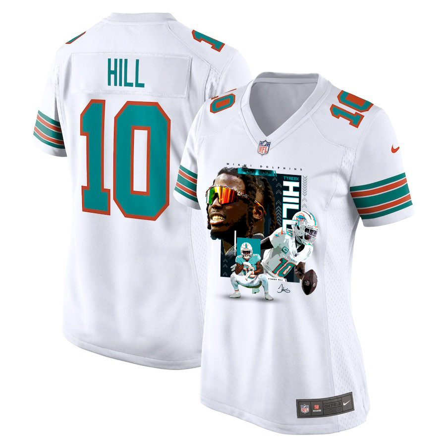 Tyreek Hill 10 Miami Dolphins Run Cheetah Run Women Alternate Game Jersey - White JS4790 nicesnker