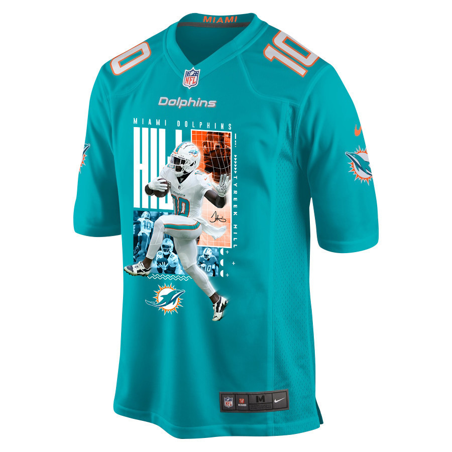 Alternative view of Tyreek Hill 10 Miami Dolphins The Cheetah Game Men Jersey - Aqua JS5605 nicesnker