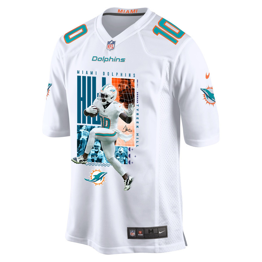 Alternative view of Tyreek Hill 10 Miami Dolphins The Cheetah Game Men Jersey - White JS6511 nicesnker