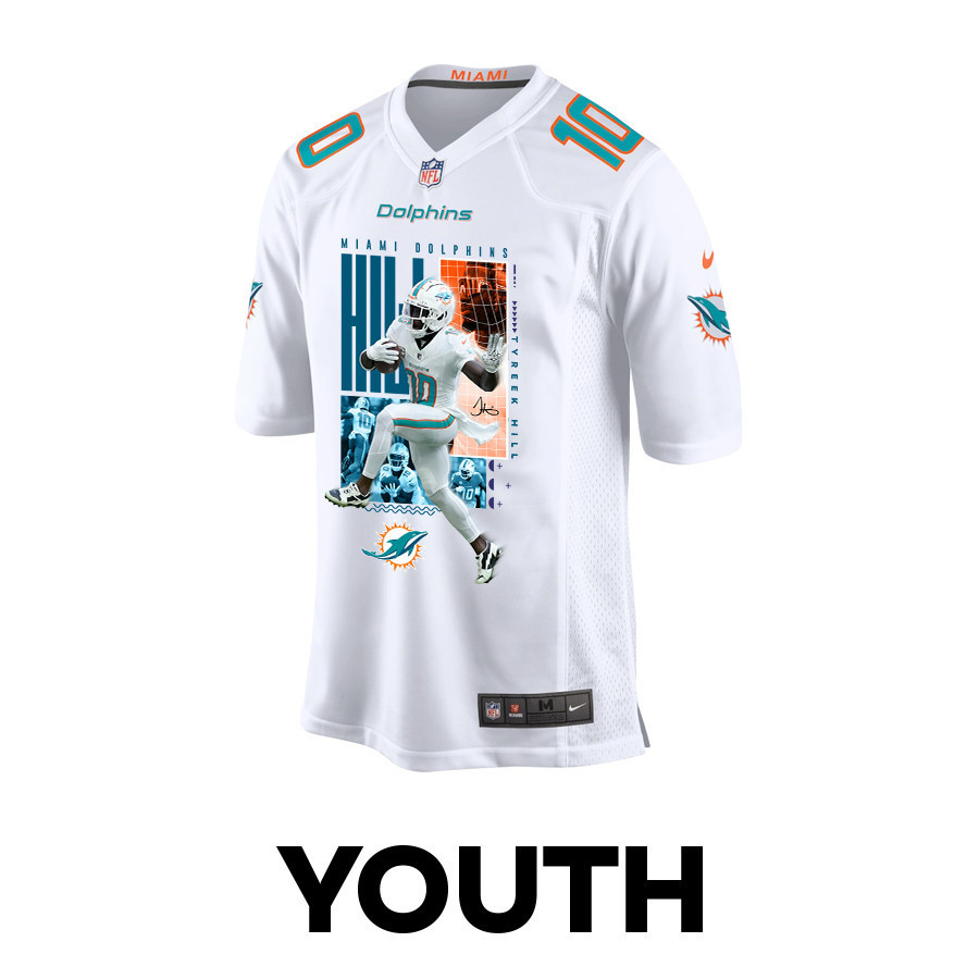 Alternative view of Tyreek Hill 10 Miami Dolphins The Cheetah Game YOUTH Jersey - White JS9157 nicesnker