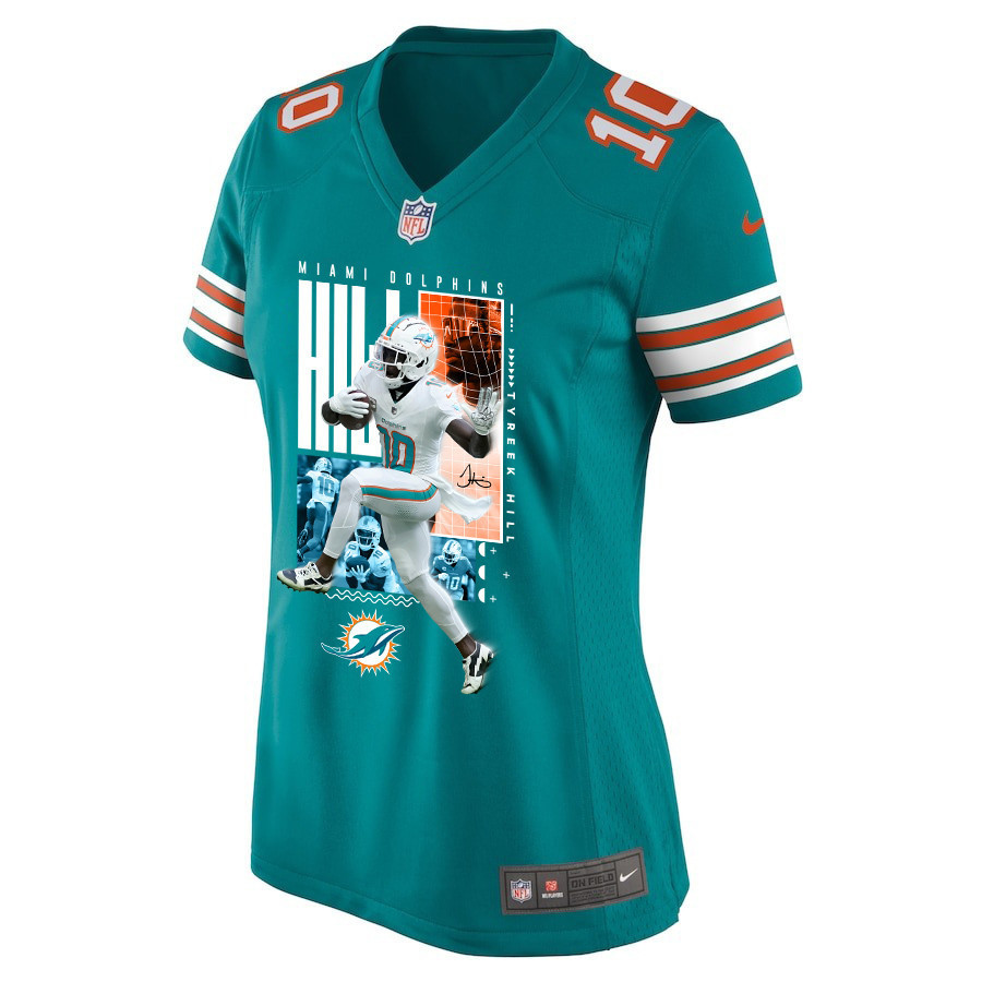 Alternative view of Tyreek Hill 10 Miami Dolphins The Cheetah Women Game Jersey - Aqua JS4738 nicesnker