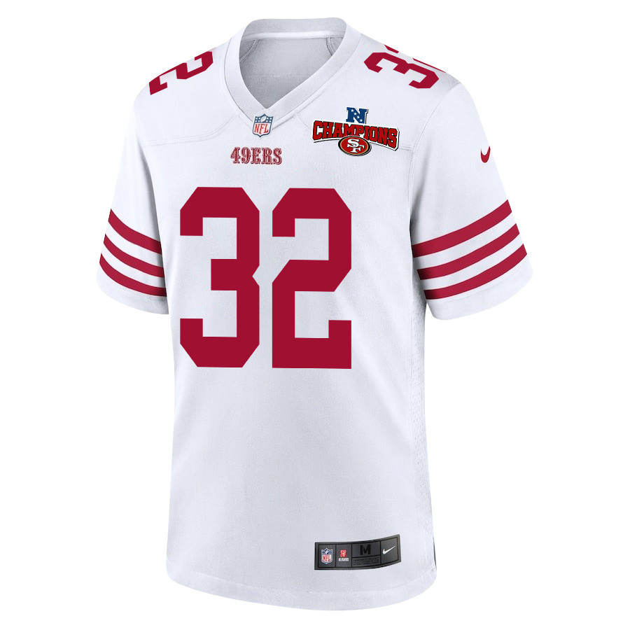 Alternative view of Tyrion Davis-Price 32 San Francisco 49ers NFC Champions Patch Game Men Jersey - White JS6347 nicesnker