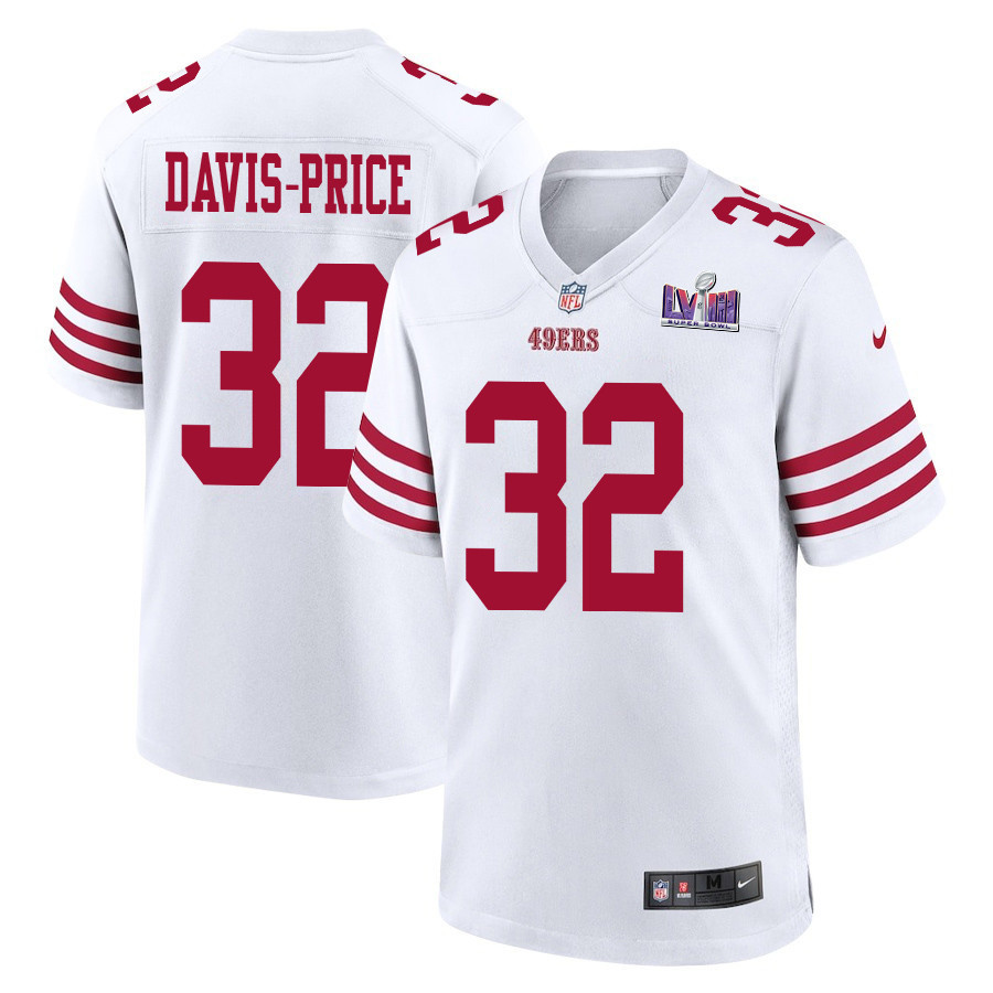 Tyrion Davis-Price 32 San Francisco 49ers Super Bowl LVIII Patch Game Men Jersey - White JS2156 nicesnker