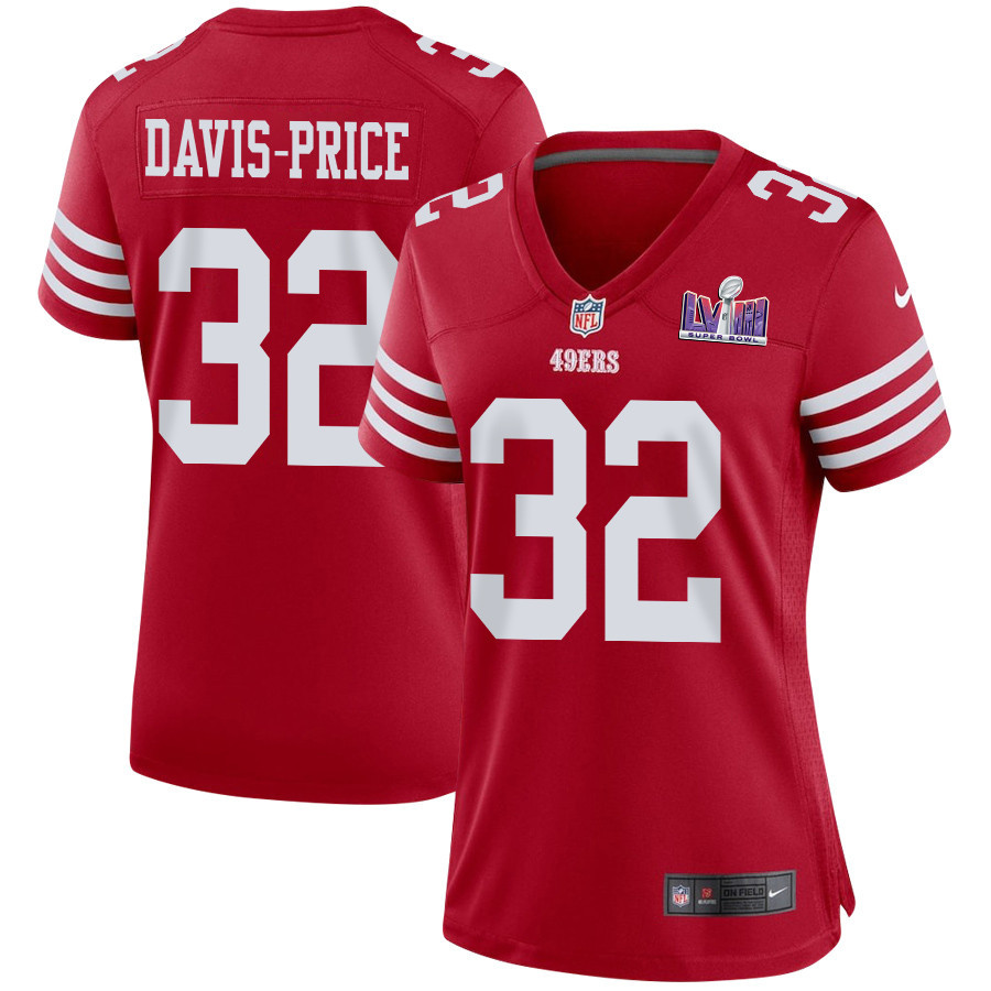 Tyrion Davis-Price 32 San Francisco 49ers Super Bowl LVIII Patch Game Women Jersey - Scarlet JS6161 nicesnker