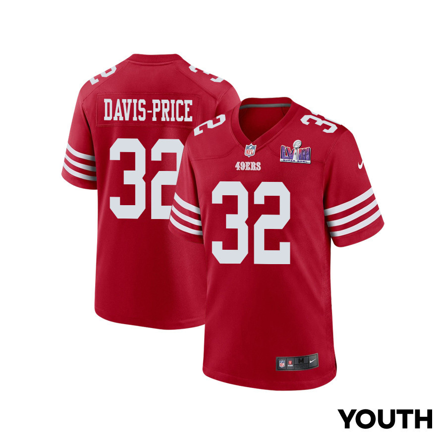 Tyrion Davis-Price 32 San Francisco 49ers Super Bowl LVIII Patch Game YOUTH Jersey - Scarlet JS3350 nicesnker