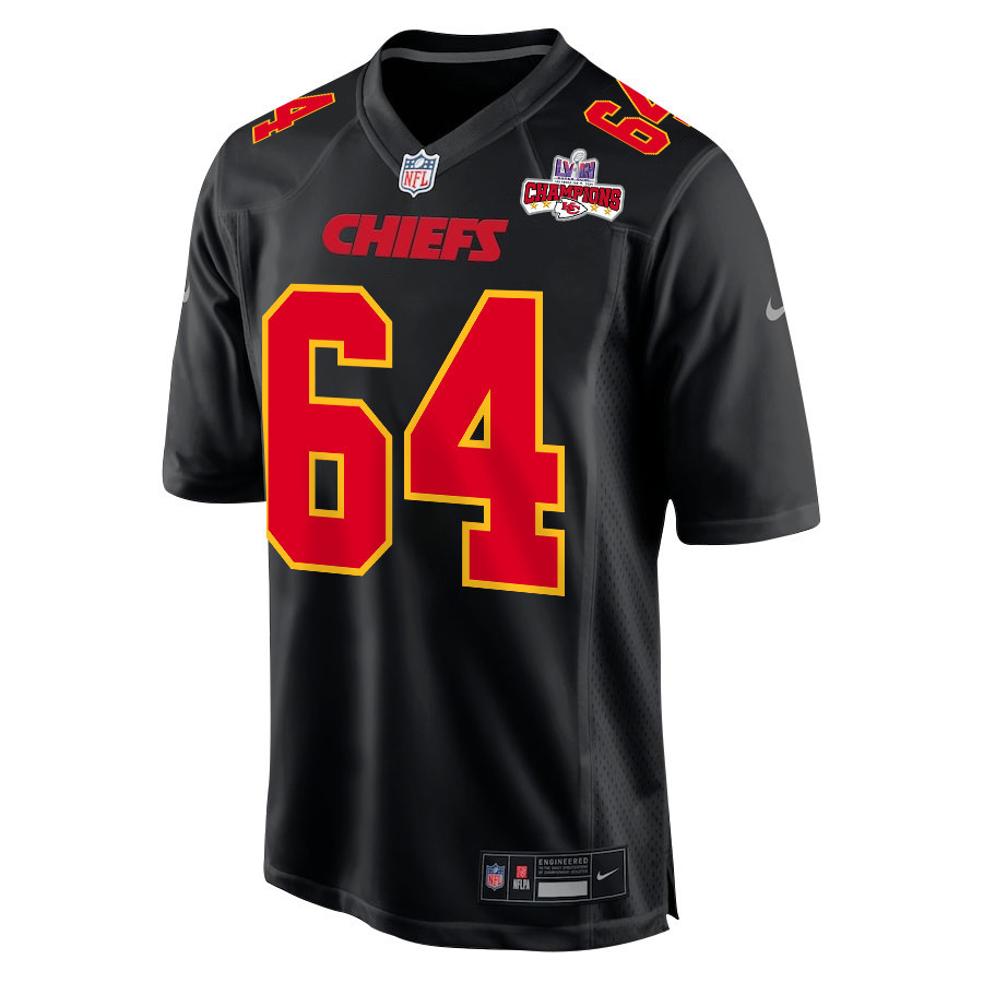 Alternative view of Wanya Morris 64 Kansas City Chiefs Super Bowl LVIII Champions 4 Stars Patch Fashion Game Men Jersey - Carbon Black JS6596 nicesnker
