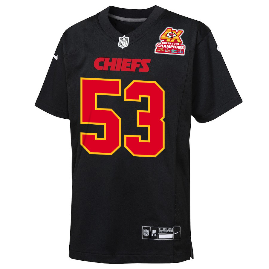 Alternative view of Wanya Morris 64 Kansas City Chiefs Super Bowl LVIII Champions 4X Fashion Game YOUTH Jersey - Carbon Black JS6406 nicesnker