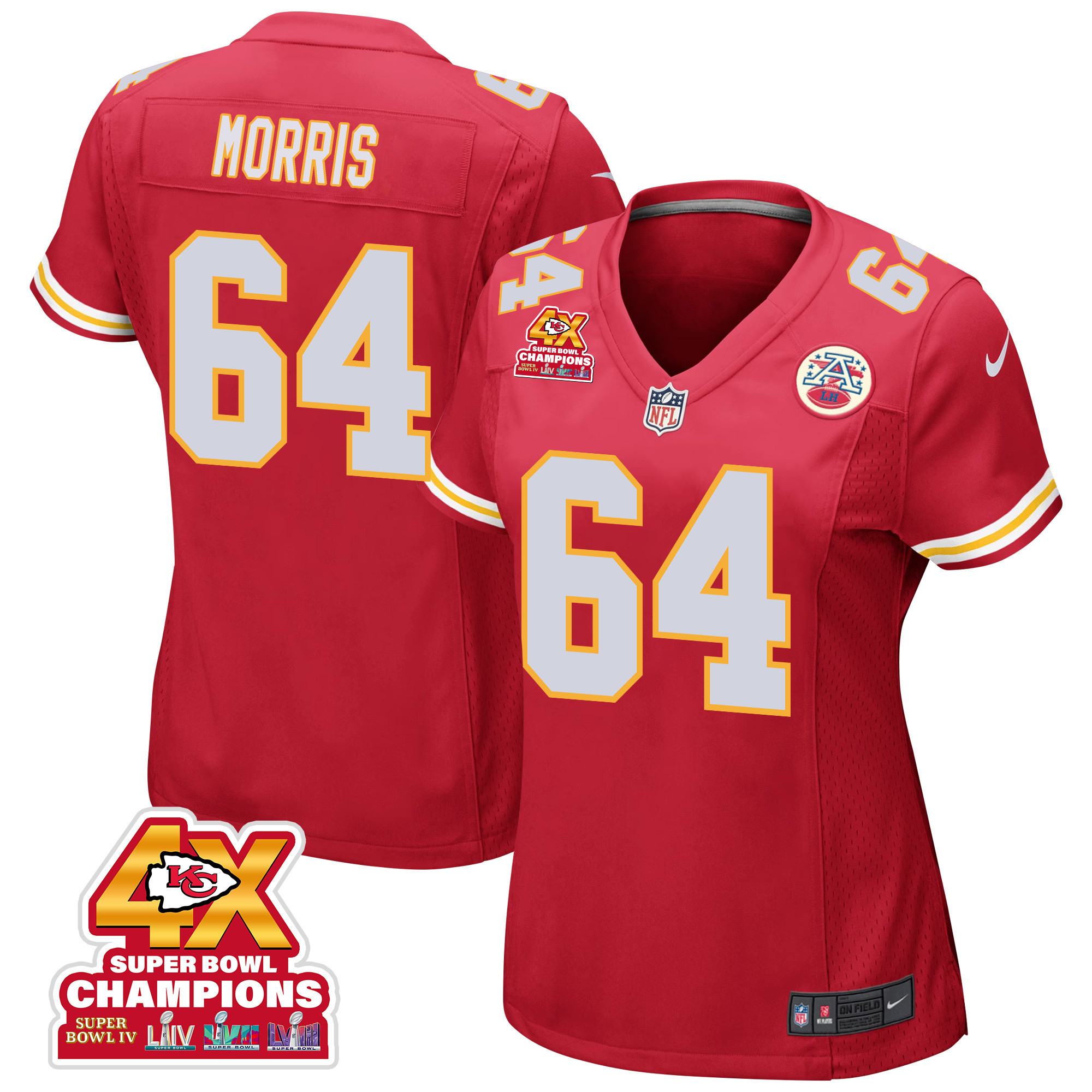 Wanya Morris 64 Kansas City Chiefs Super Bowl LVIII Champions 4X Game Women Jersey - Red JS5057 nicesnker