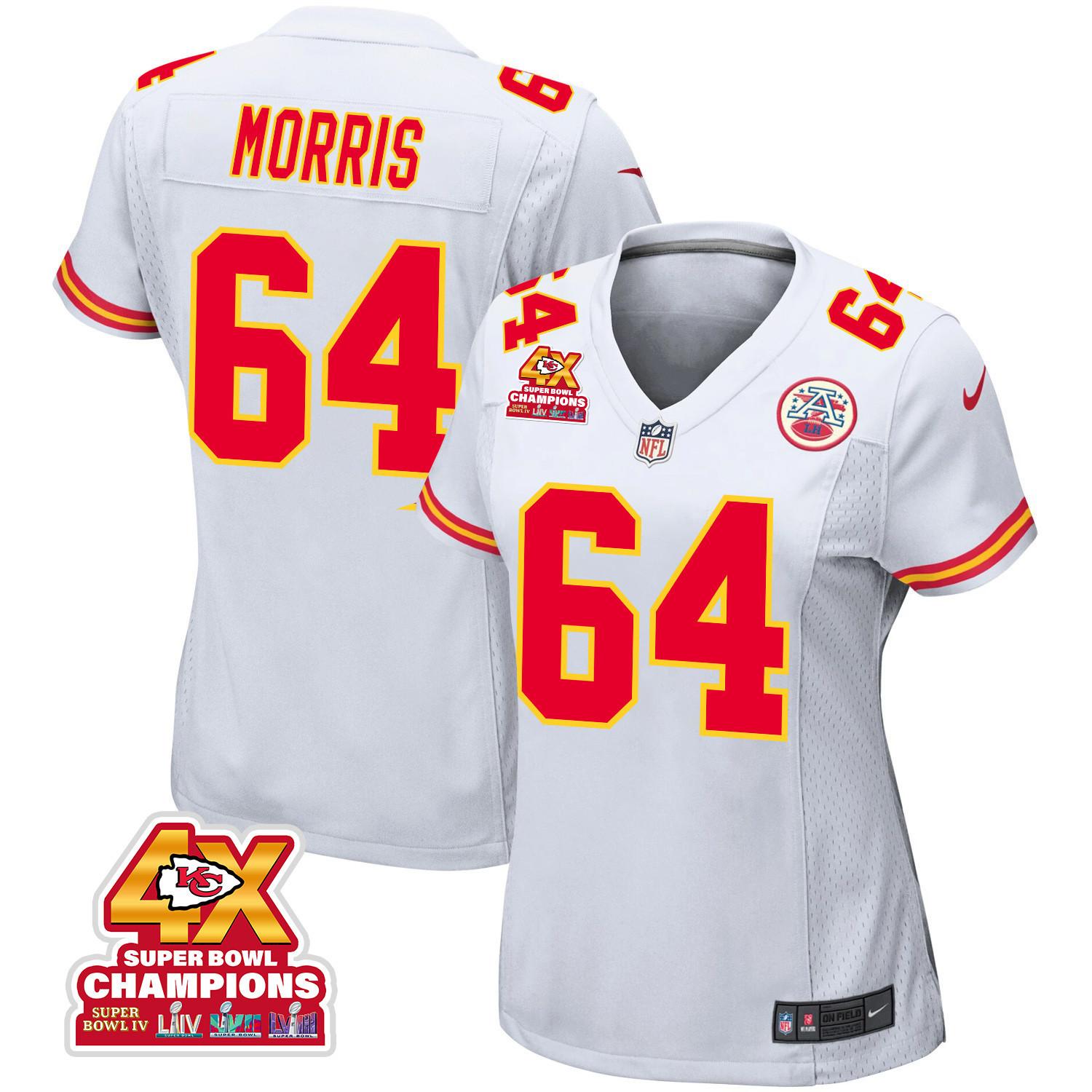 Wanya Morris 64 Kansas City Chiefs Super Bowl LVIII Champions 4X Game Women Jersey - White JS4756 nicesnker