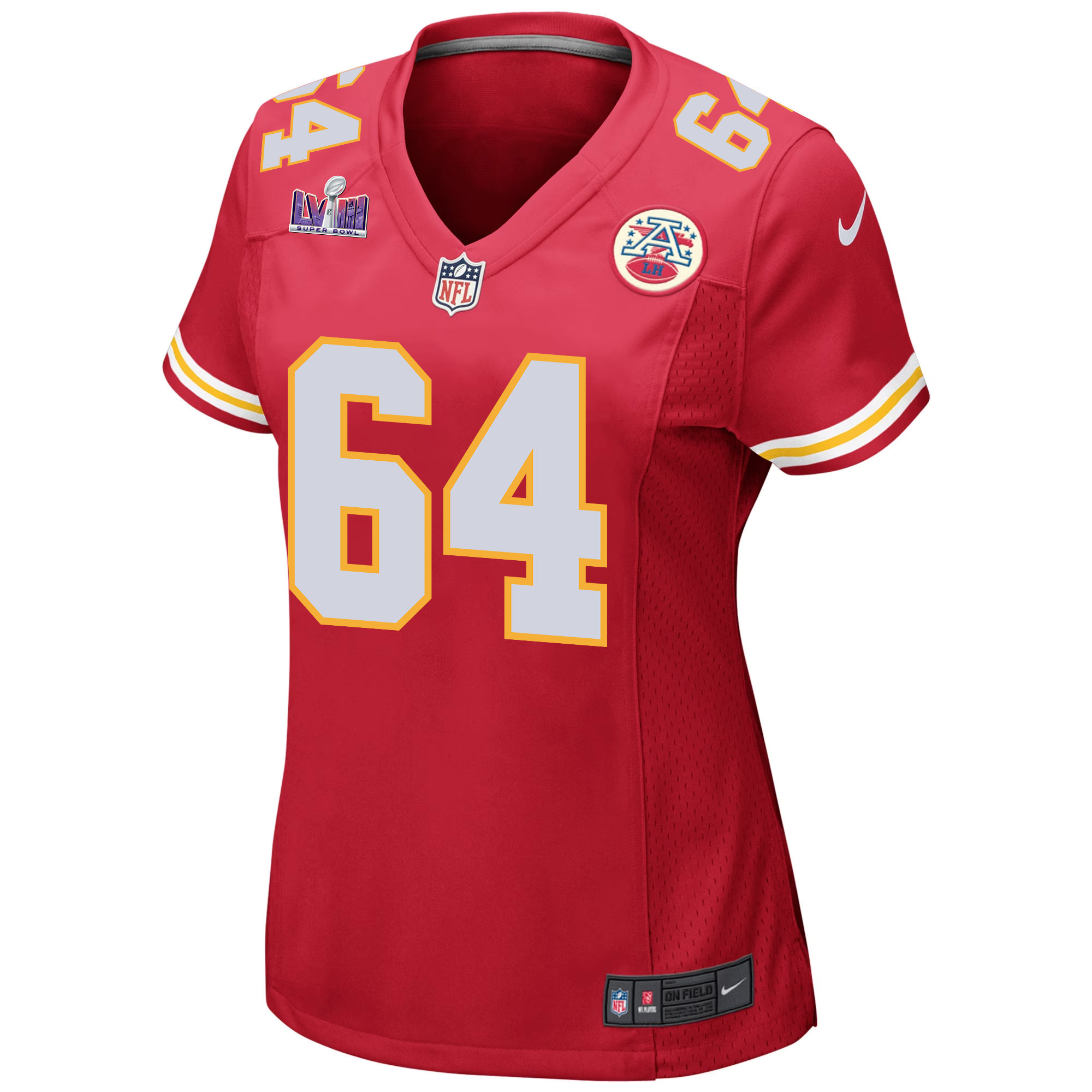 Alternative view of Wanya Morris 64 Kansas City Chiefs Super Bowl LVIII Patch Game Women Jersey - Red JS3998 nicesnker
