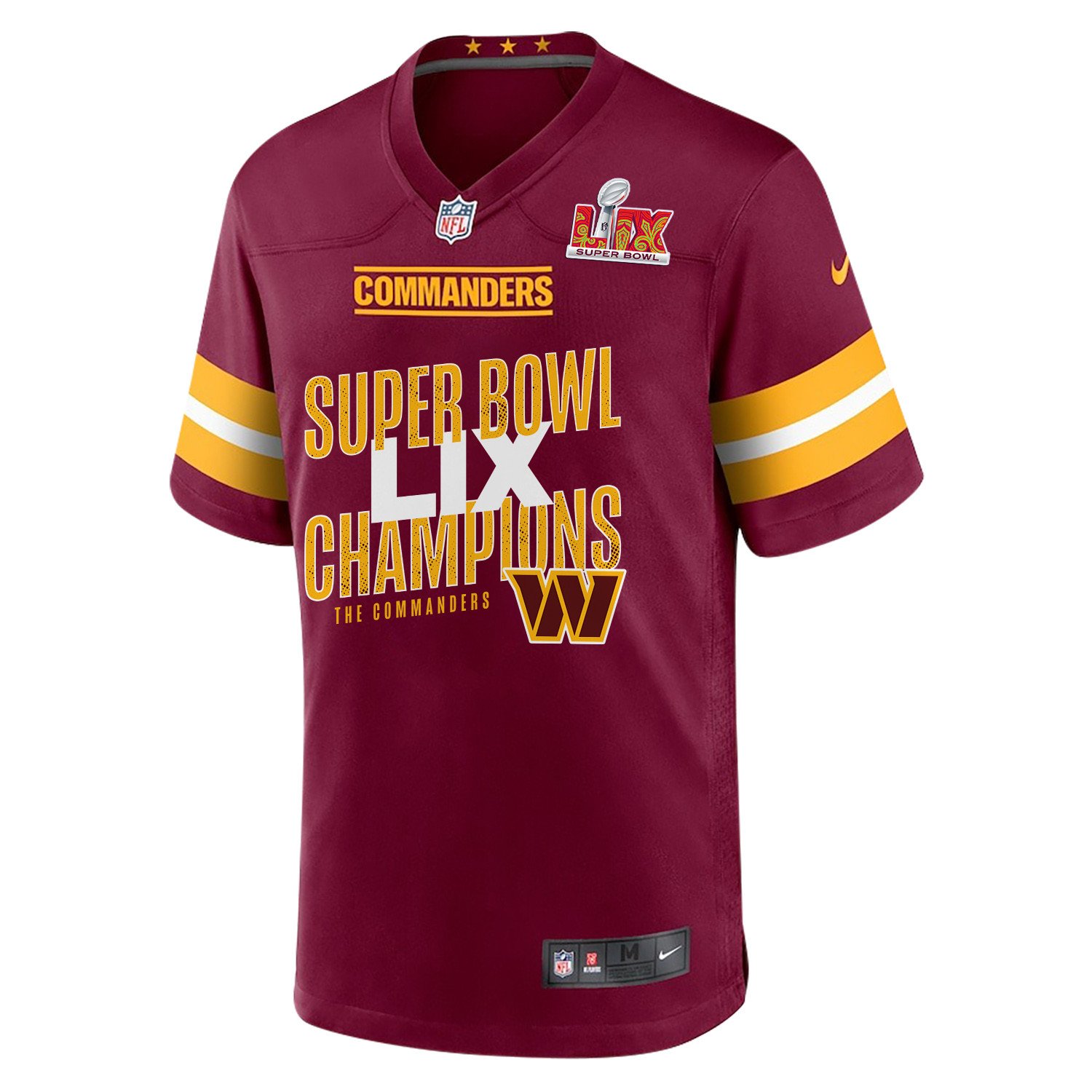 Alternative view of Washington Commanders Super Bowl LIX Champions V5 Game Men Custom Jersey - Burgundy JS2815 nicesnker