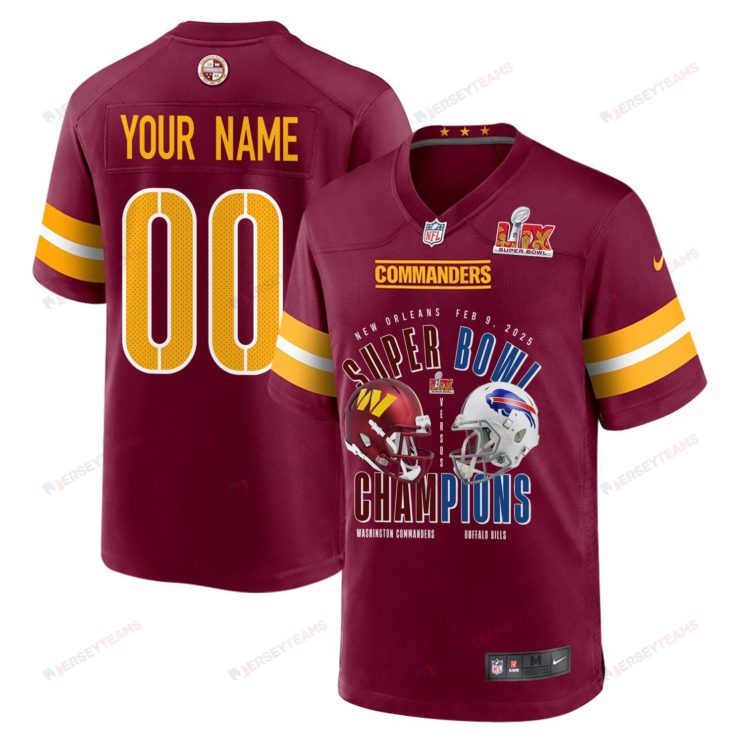 Washington Commanders Vs. Buffalo Bills Super Bowl LIX Game Men Custom Jersey - Burgundy JS4818 nicesnker
