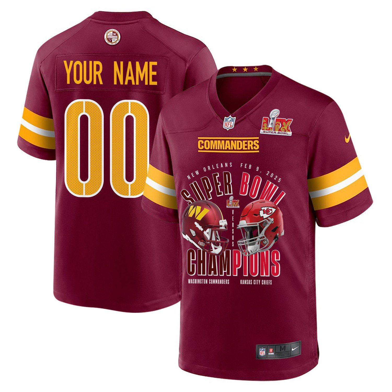 Washington Commanders Vs. Kansas City Chiefs Super Bowl LIX Game Men Custom Jersey - Burgundy JS3709 nicesnker