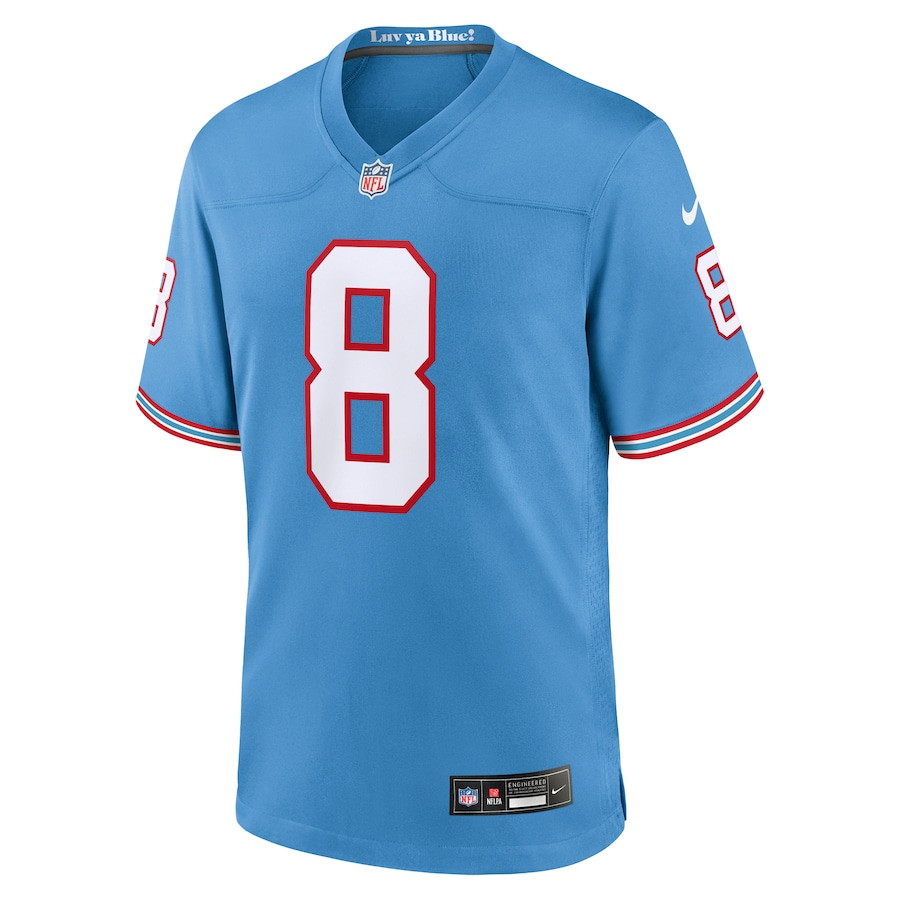 Alternative view of Will Levis 8 Tennessee Titans Oilers Throwback Game Men Jersey - Light Blue JS1636 nicesnker