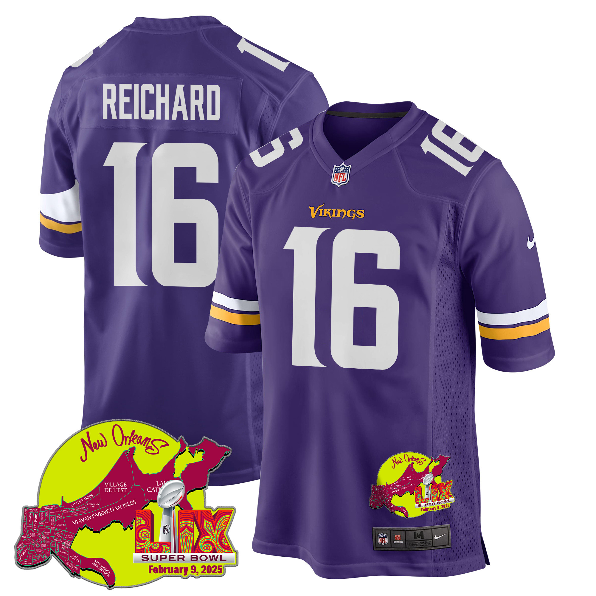 Will Reichard 16 Minnesota Vikings Super Bowl LIX New Orleans Patch Game Men Jersey - Purple JS2650 nicesnker