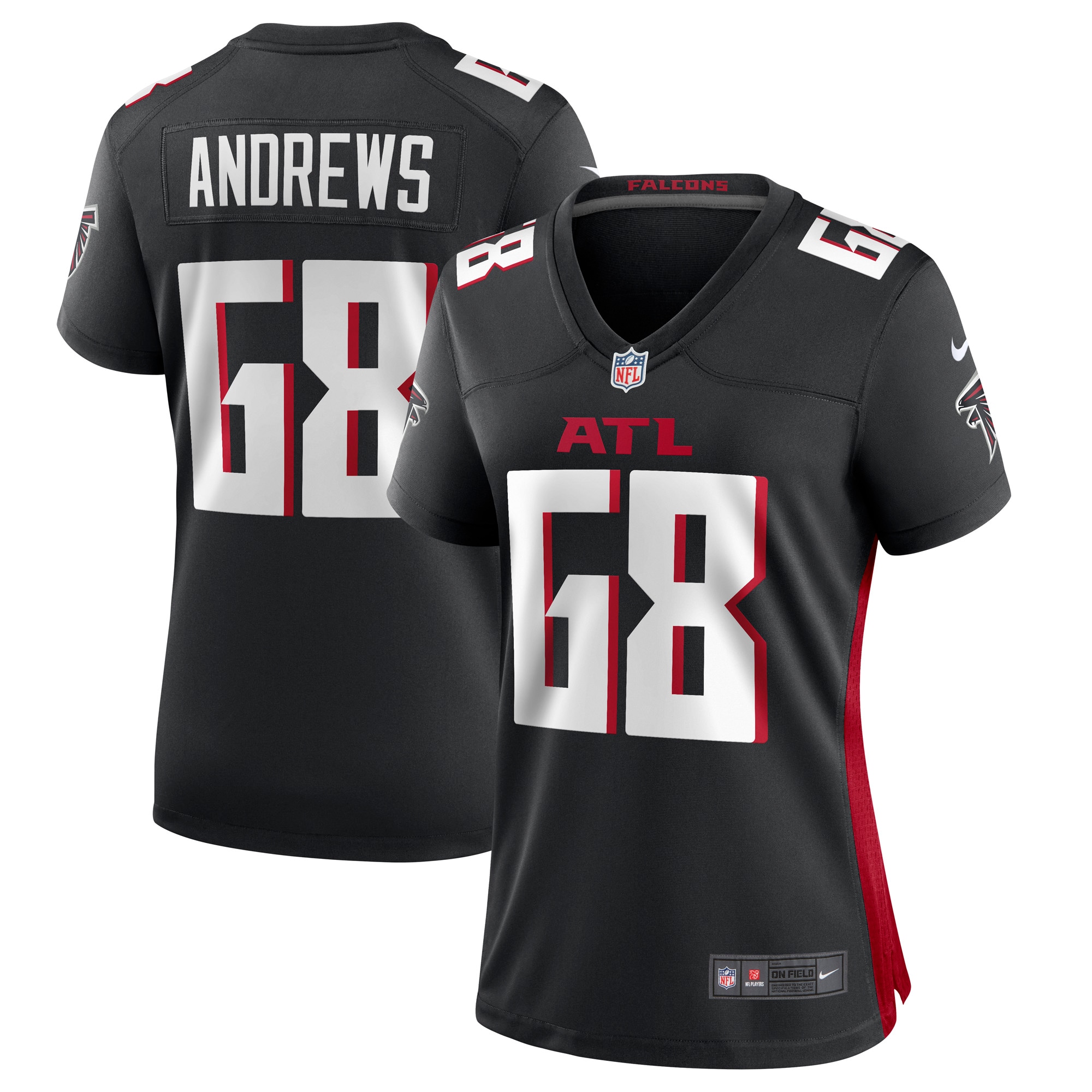 Women's Atlanta Falcons Josh Andrews Black Game Player Jersey JS2191 nicesnker