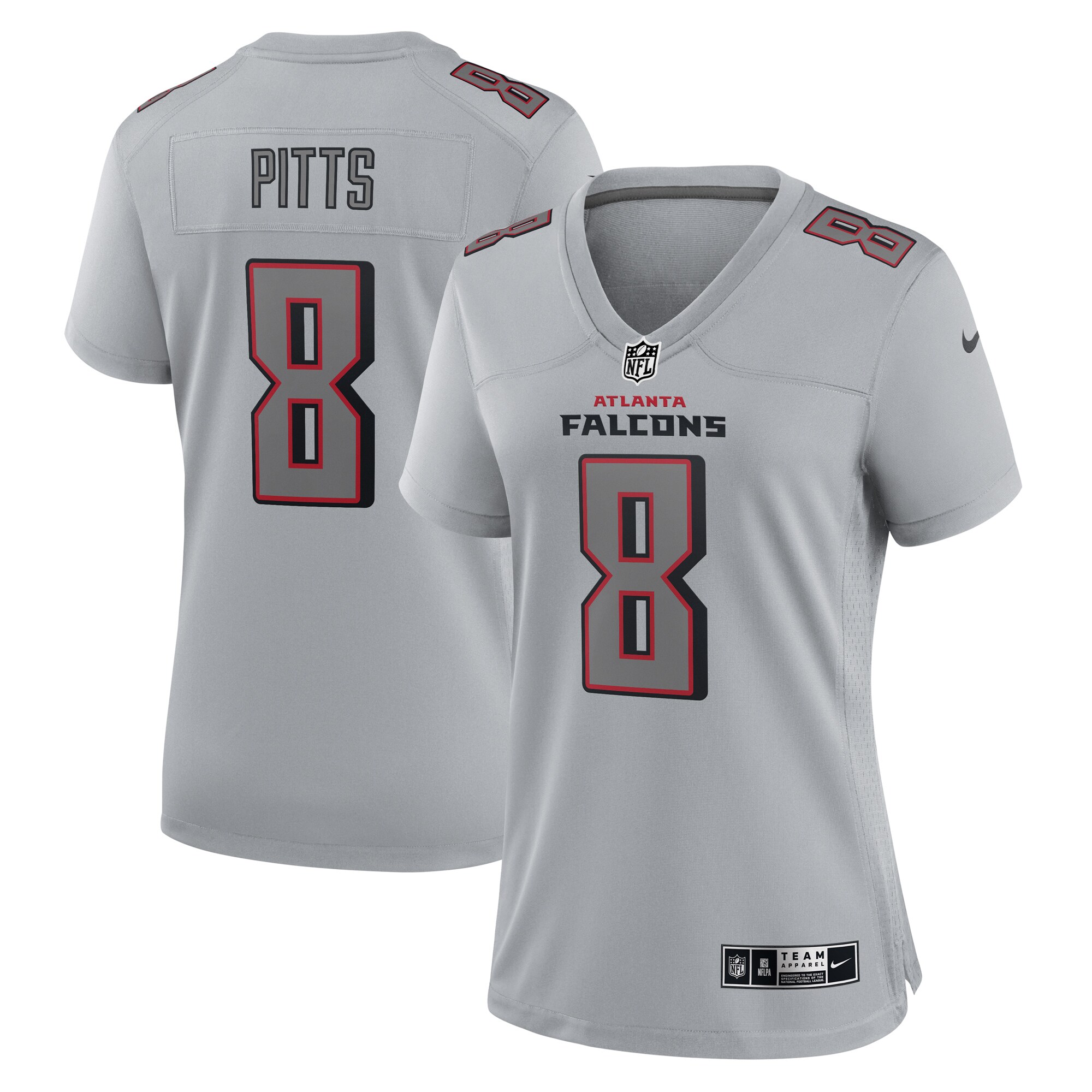 Women's Atlanta Falcons Kyle Pitts Gray Atmosphere Fashion Game Jersey JS1949 nicesnker