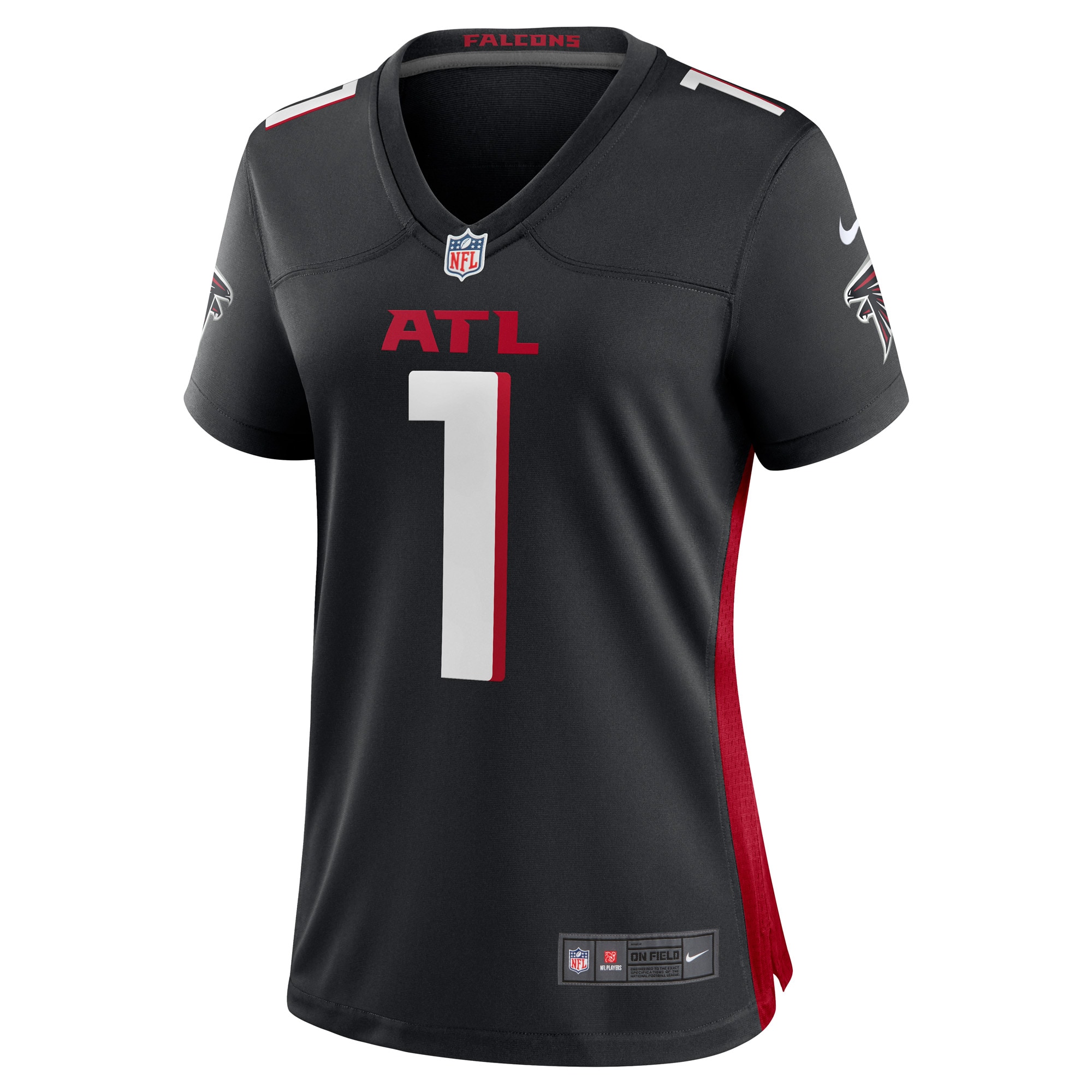 Alternative view of Women's Atlanta Falcons Number 1 Bride Black Game Jersey JS2244 nicesnker