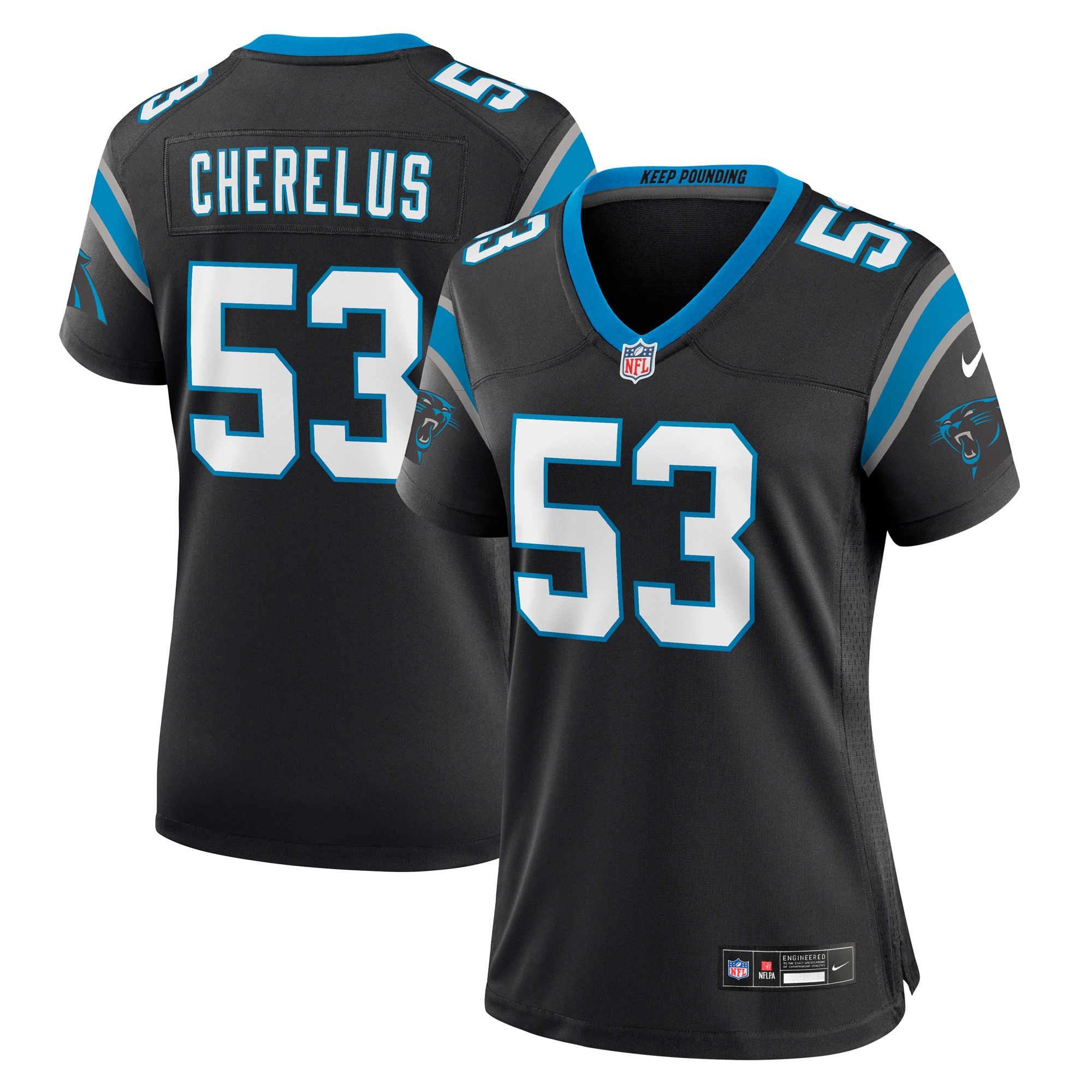 Women's Carolina Panthers Claudin Cherelus Black Team Game Jersey JS9379 nicesnker
