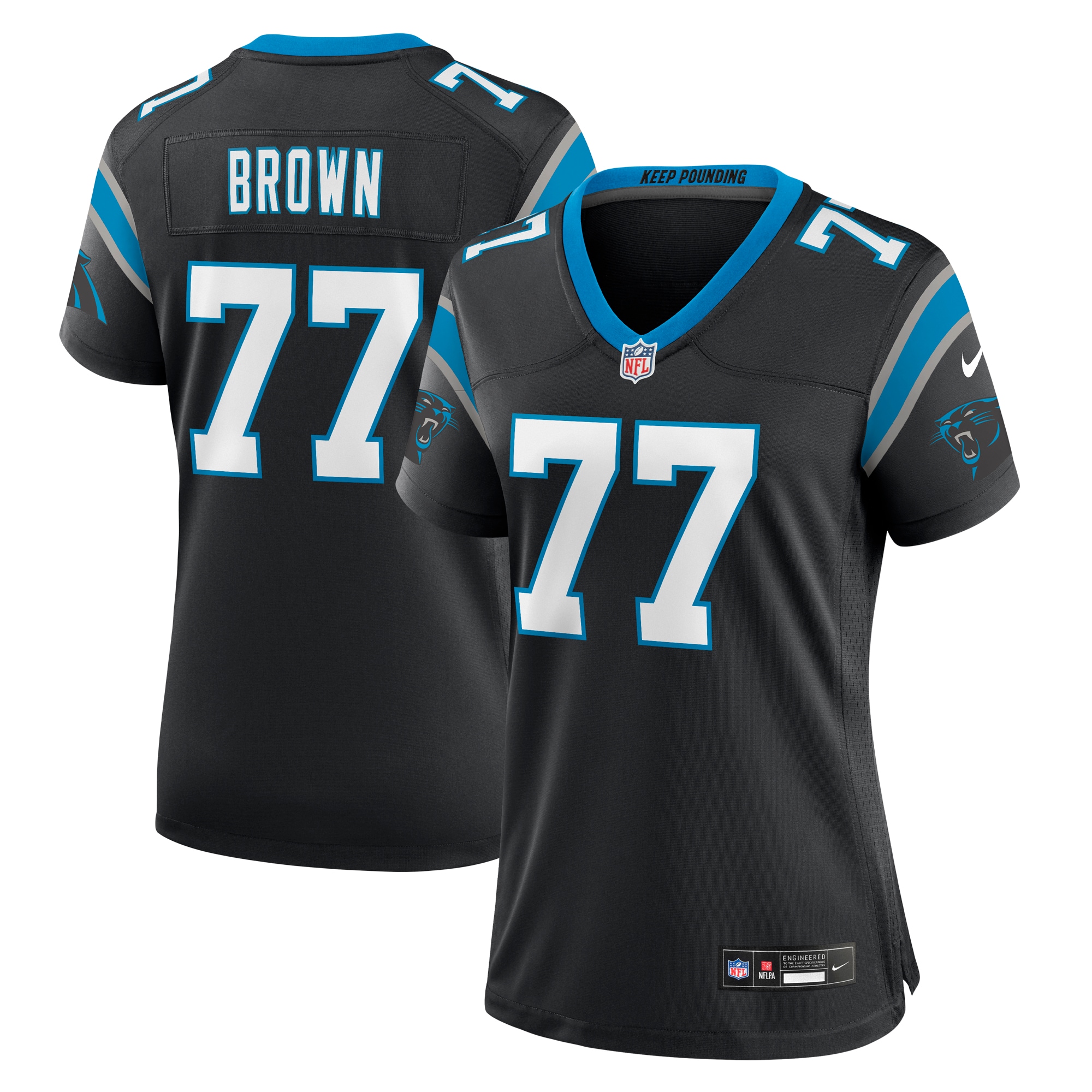Women's Carolina Panthers Deonte Brown Black Team Game Jersey JS5645 nicesnker